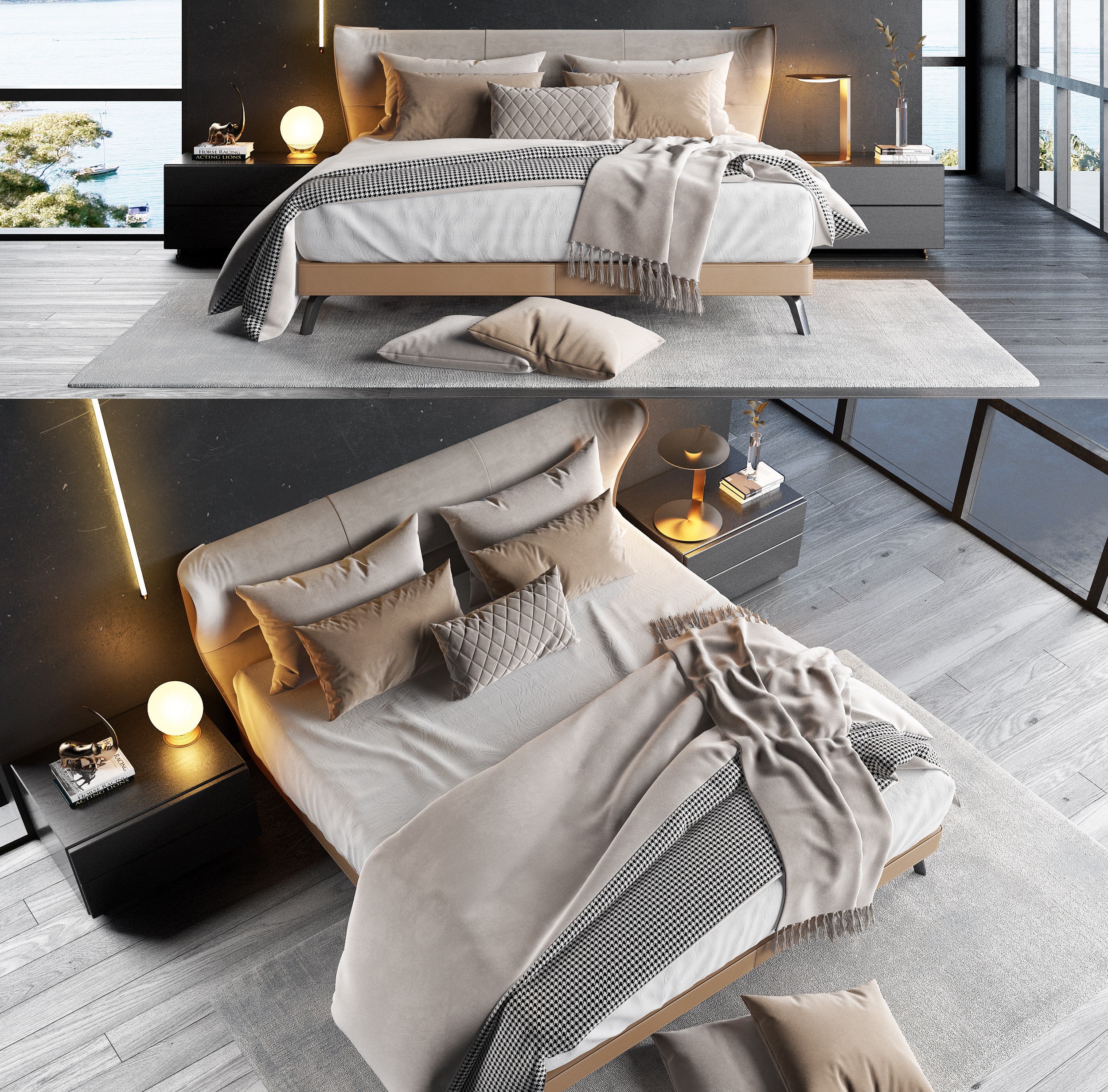 现代布艺双人床 床具3d模型下载