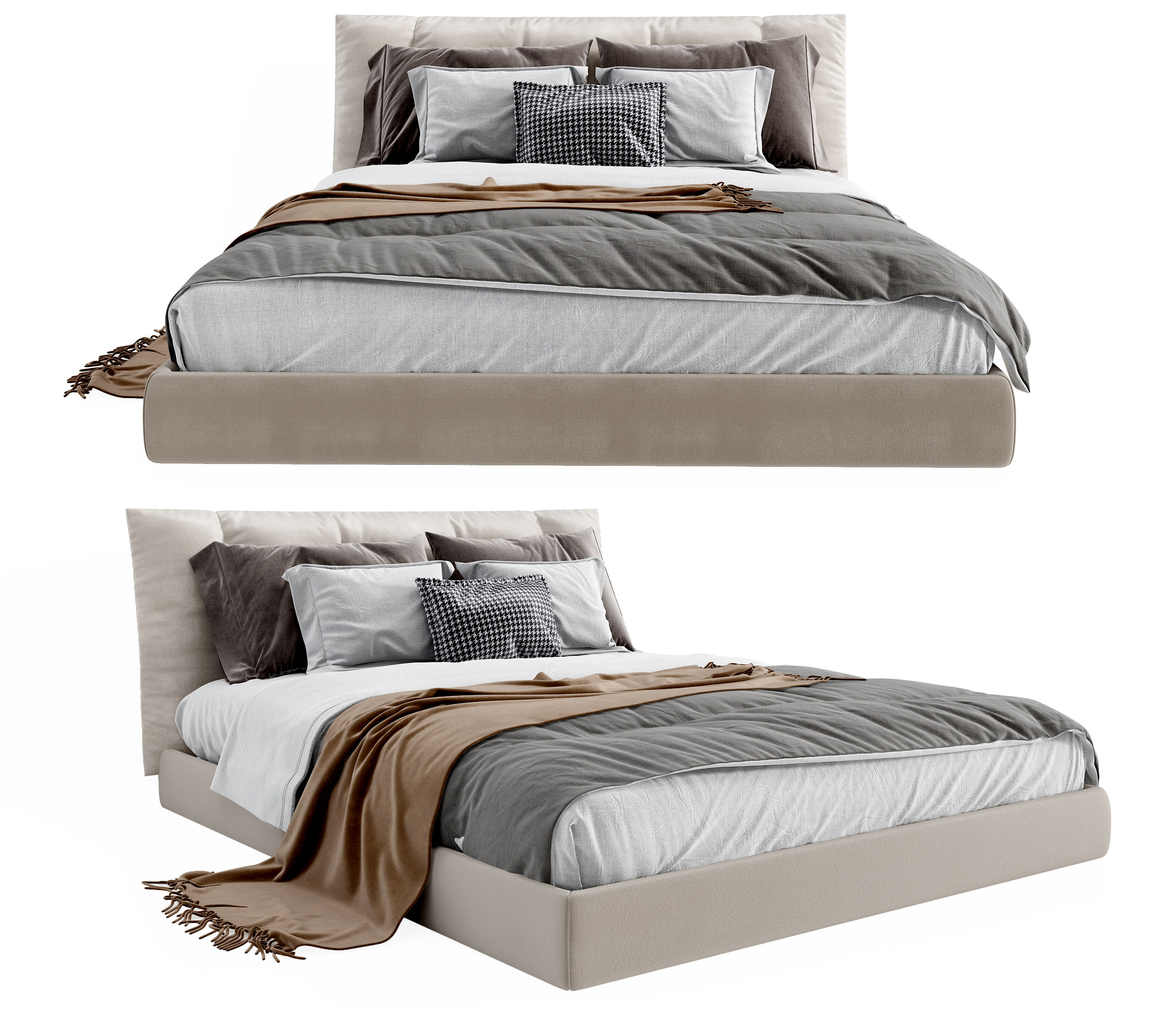 现代双人床 床具3d模型下载
