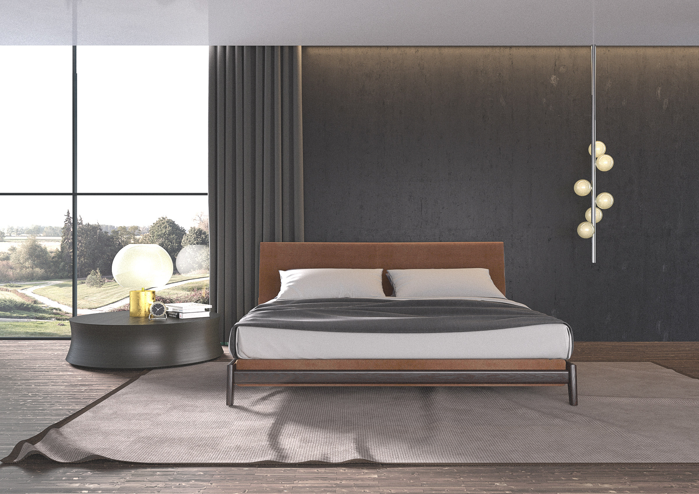 现代布艺双人床  床具3d模型下载