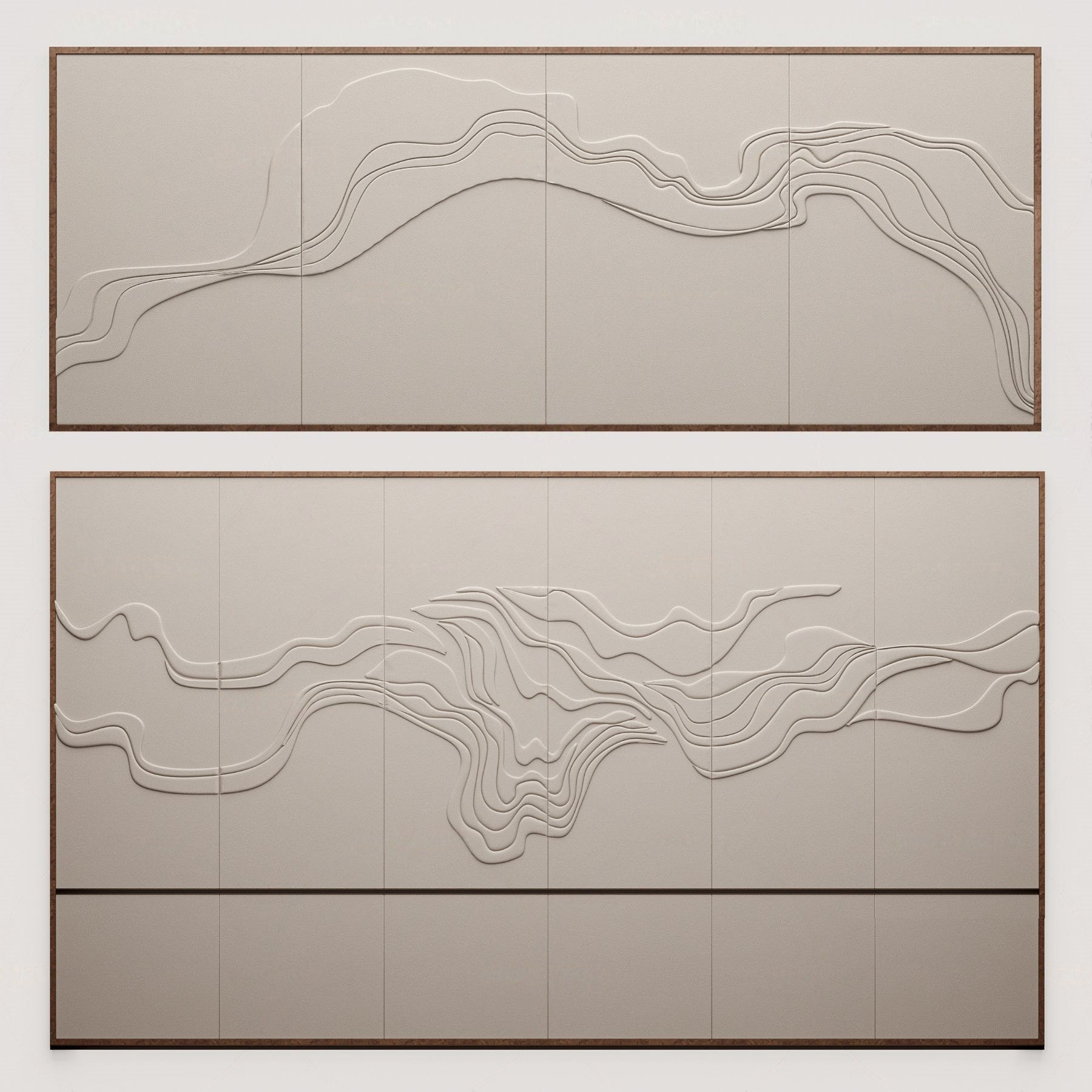 新中式山水纹理墙绘3d模型下载