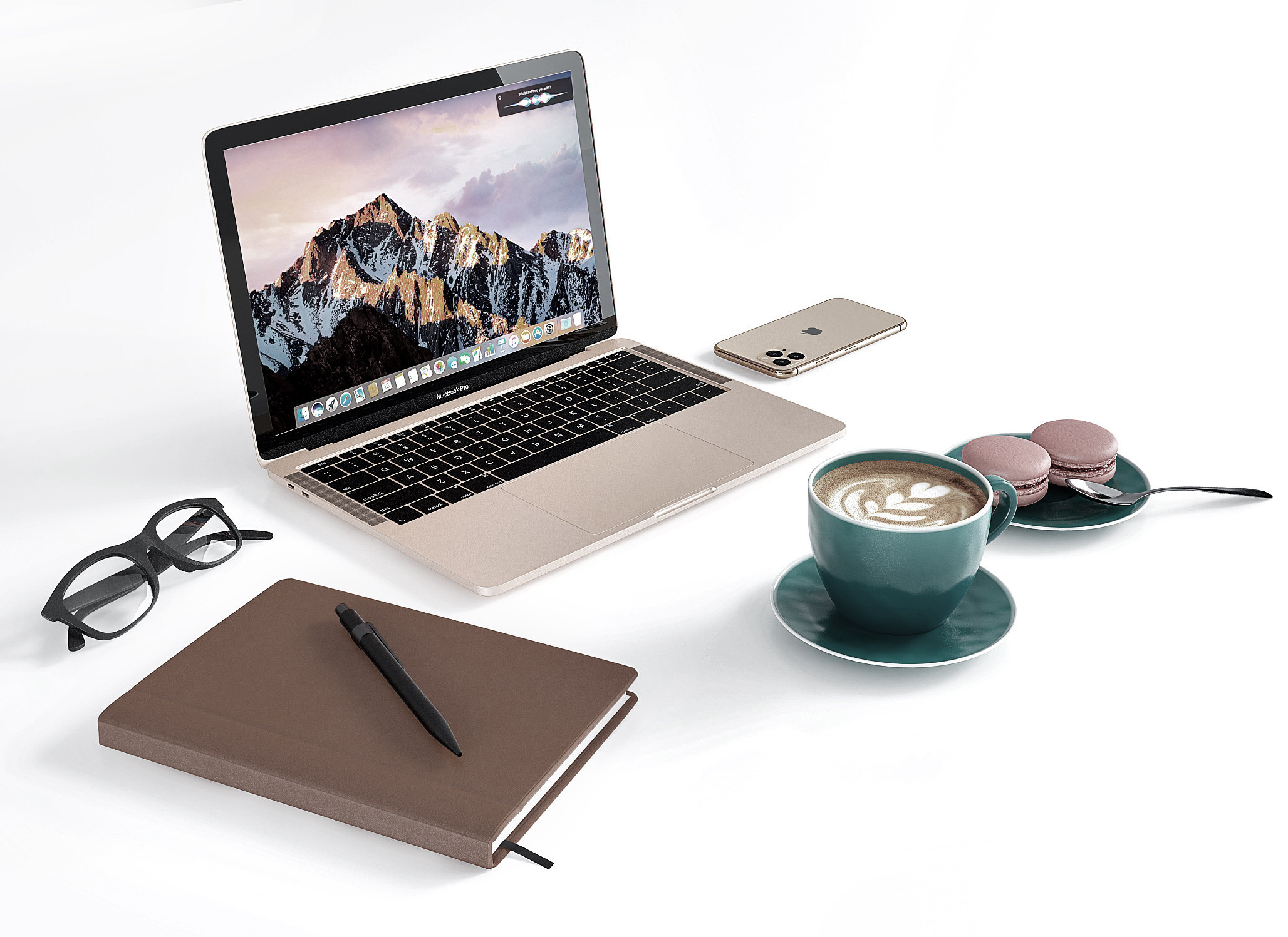 现代苹果电脑 笔记本手机 咖啡杯子3d模型下载