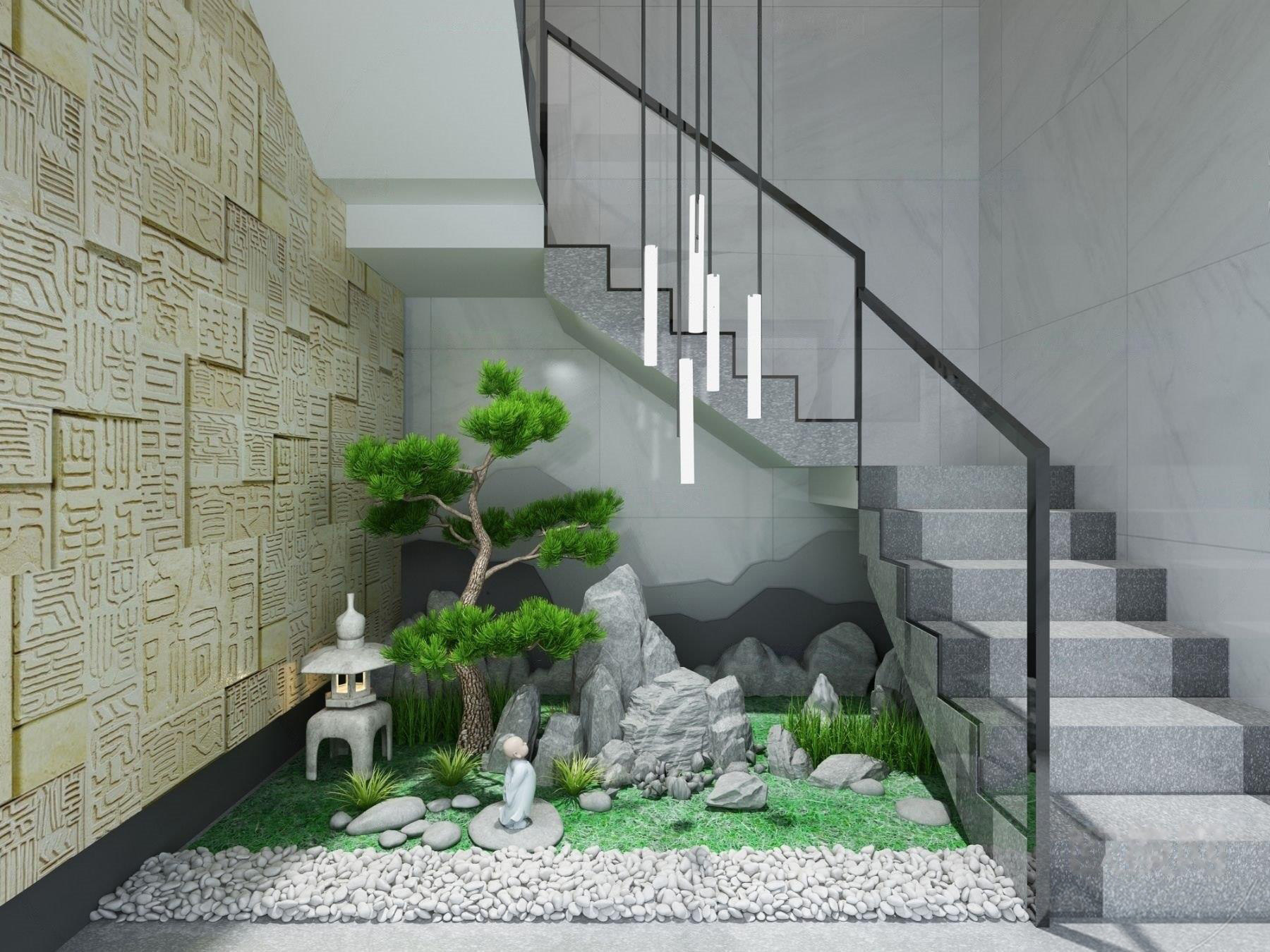 新中式楼梯间景观小品3d模型下载