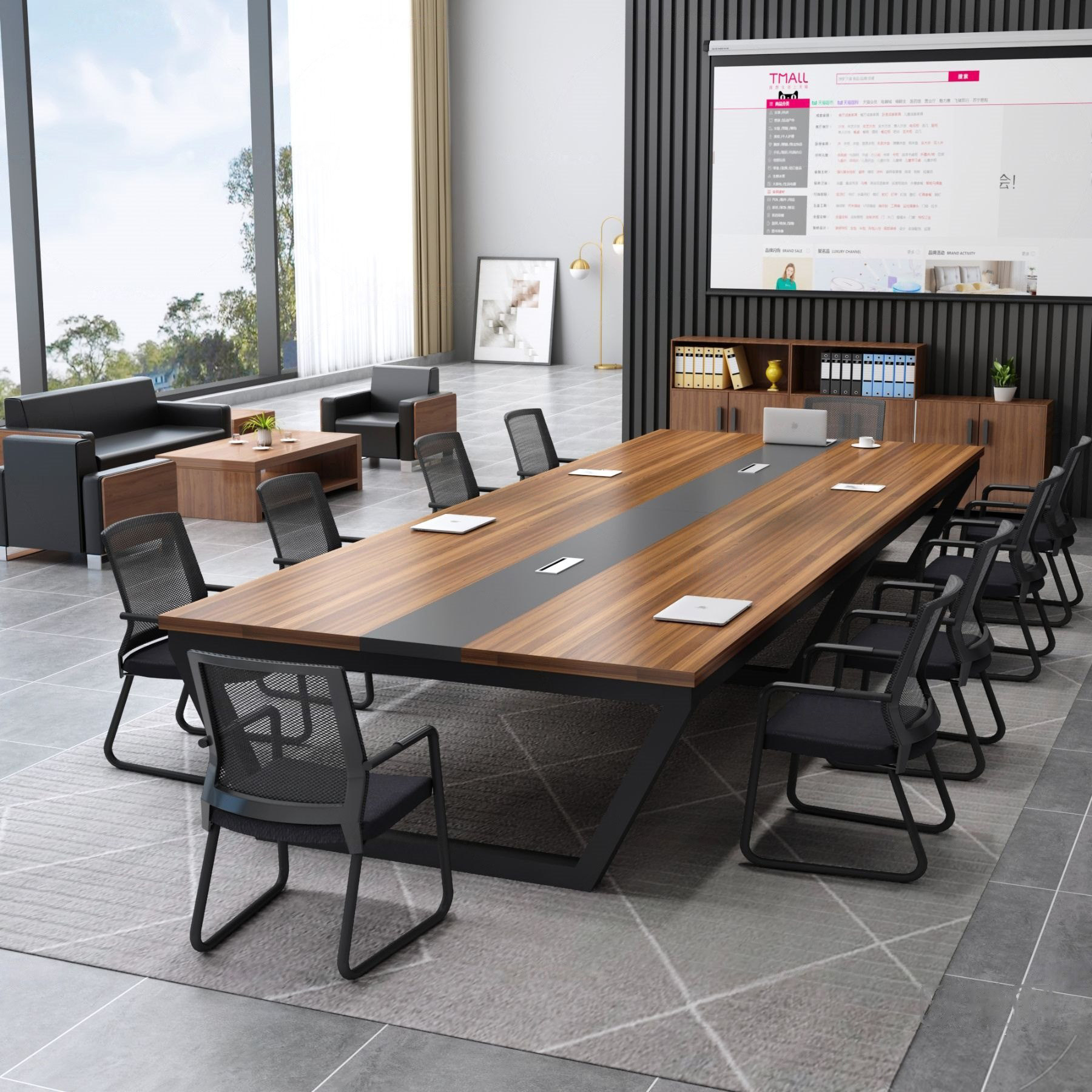 现代方形会议桌椅 3d模型下载