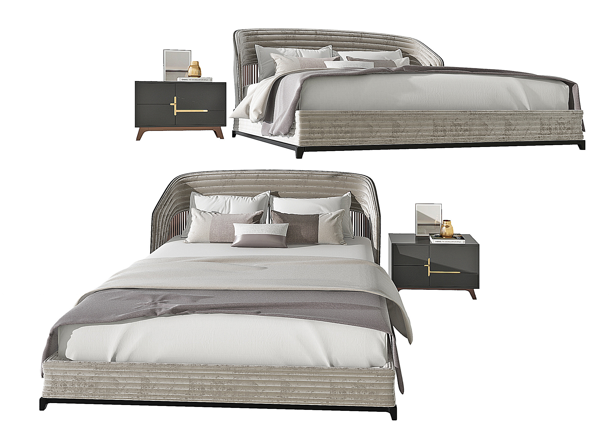 现代双人床，床头柜 组合3d模型下载