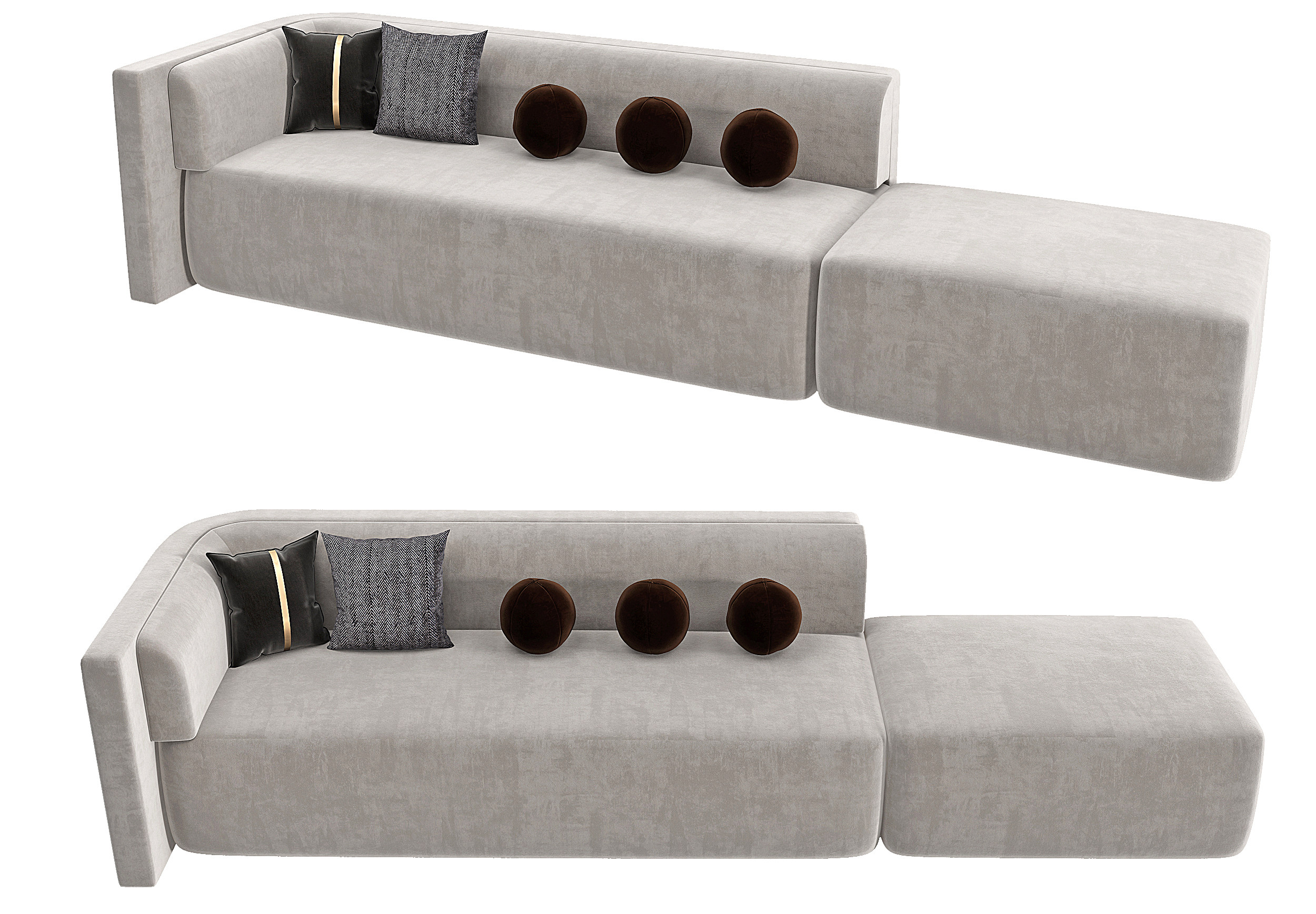 现代绒布多人沙发 3d模型下载