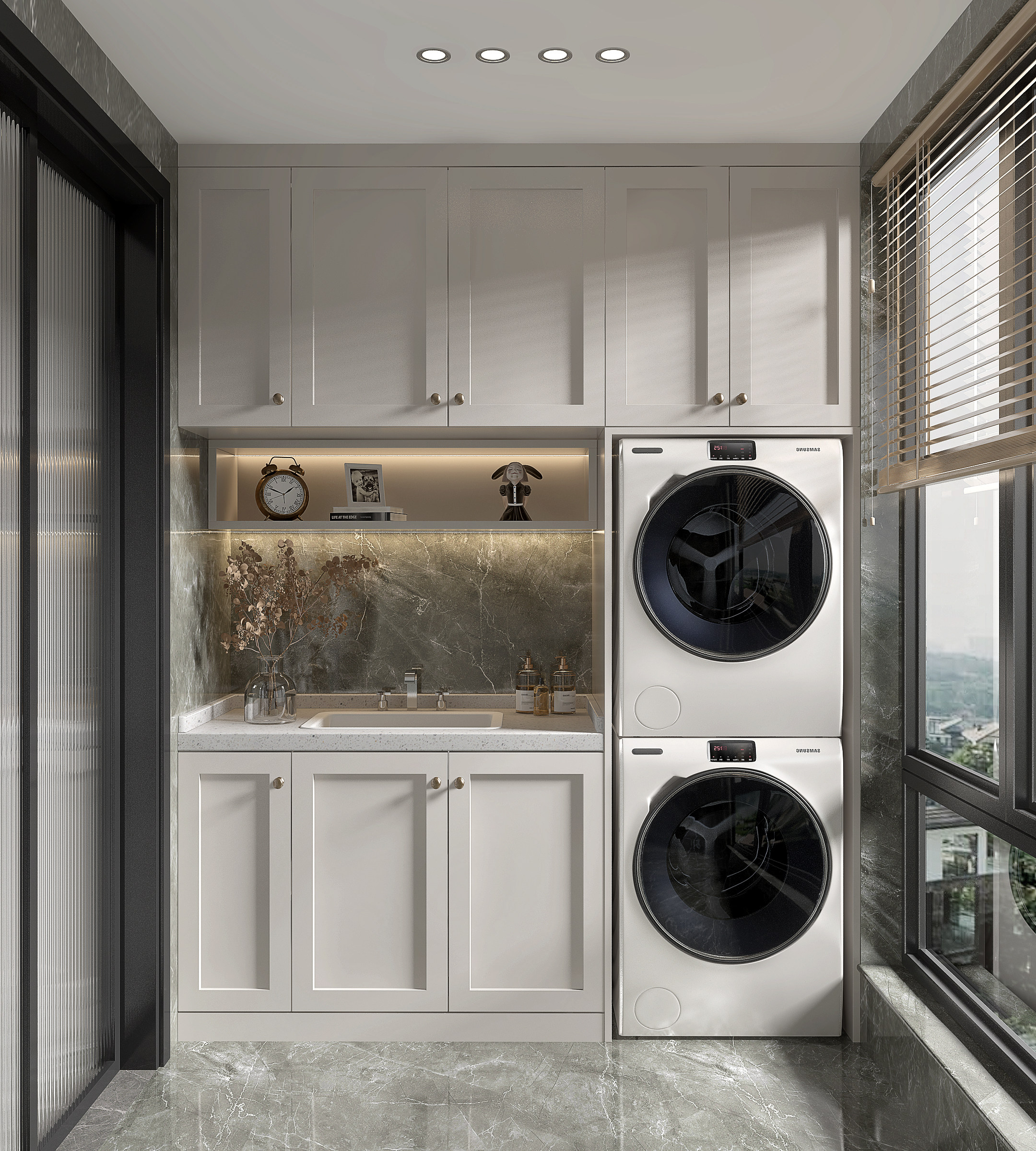 现代阳台 洗衣机 台盆 花瓶摆件 (1)3d模型下载