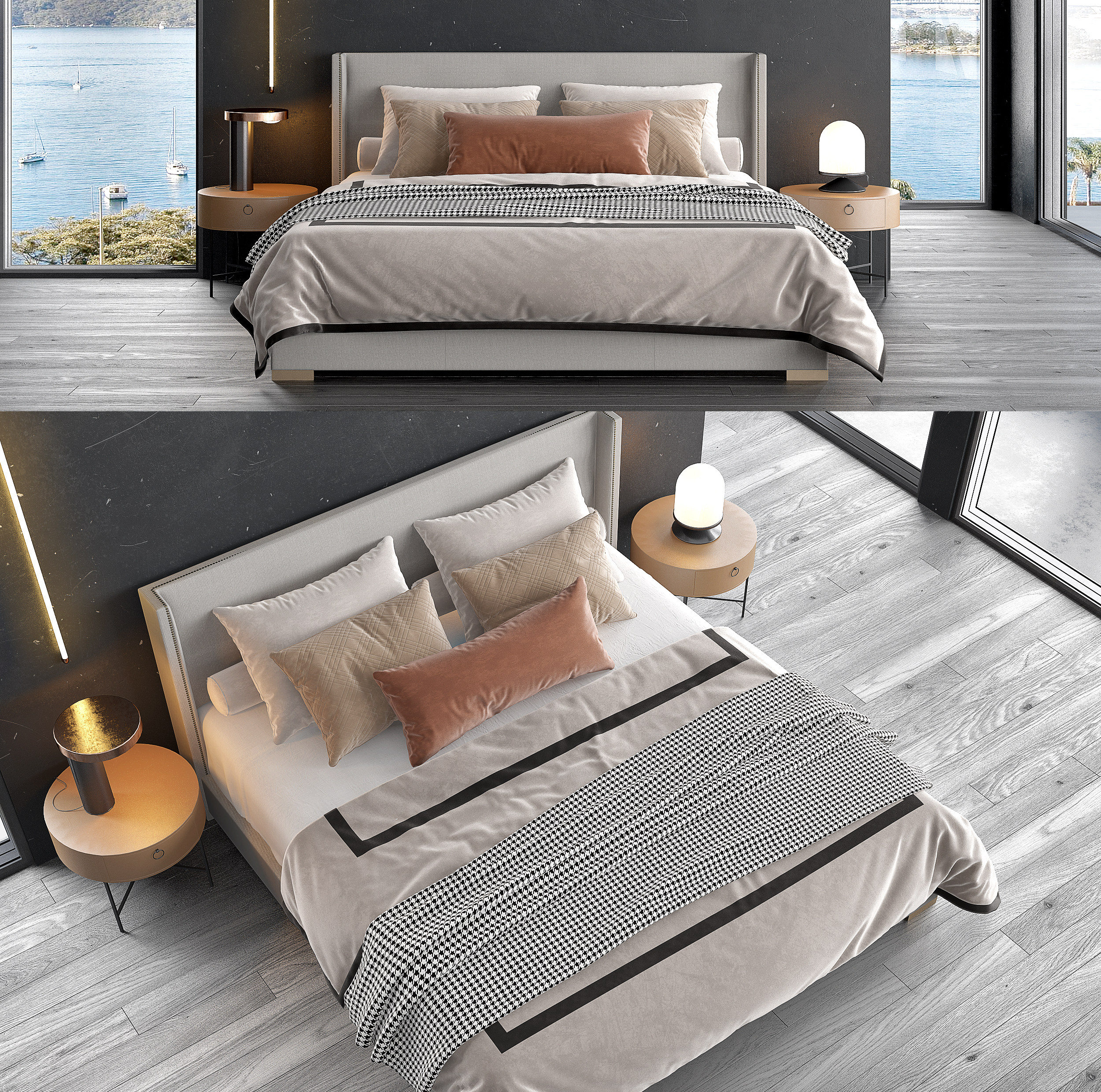 意大利 米洛提 Minotti 现代双人床床具组合3d模型下载