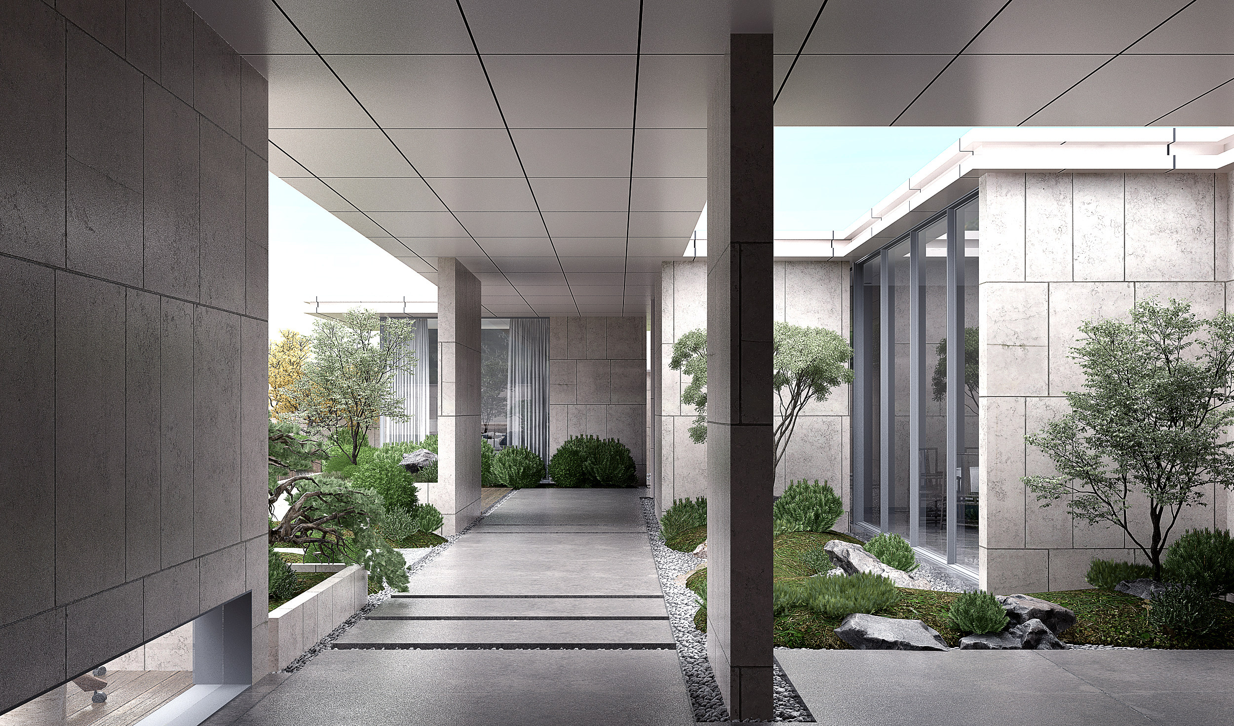 新中式庭院  院子3d模型下载