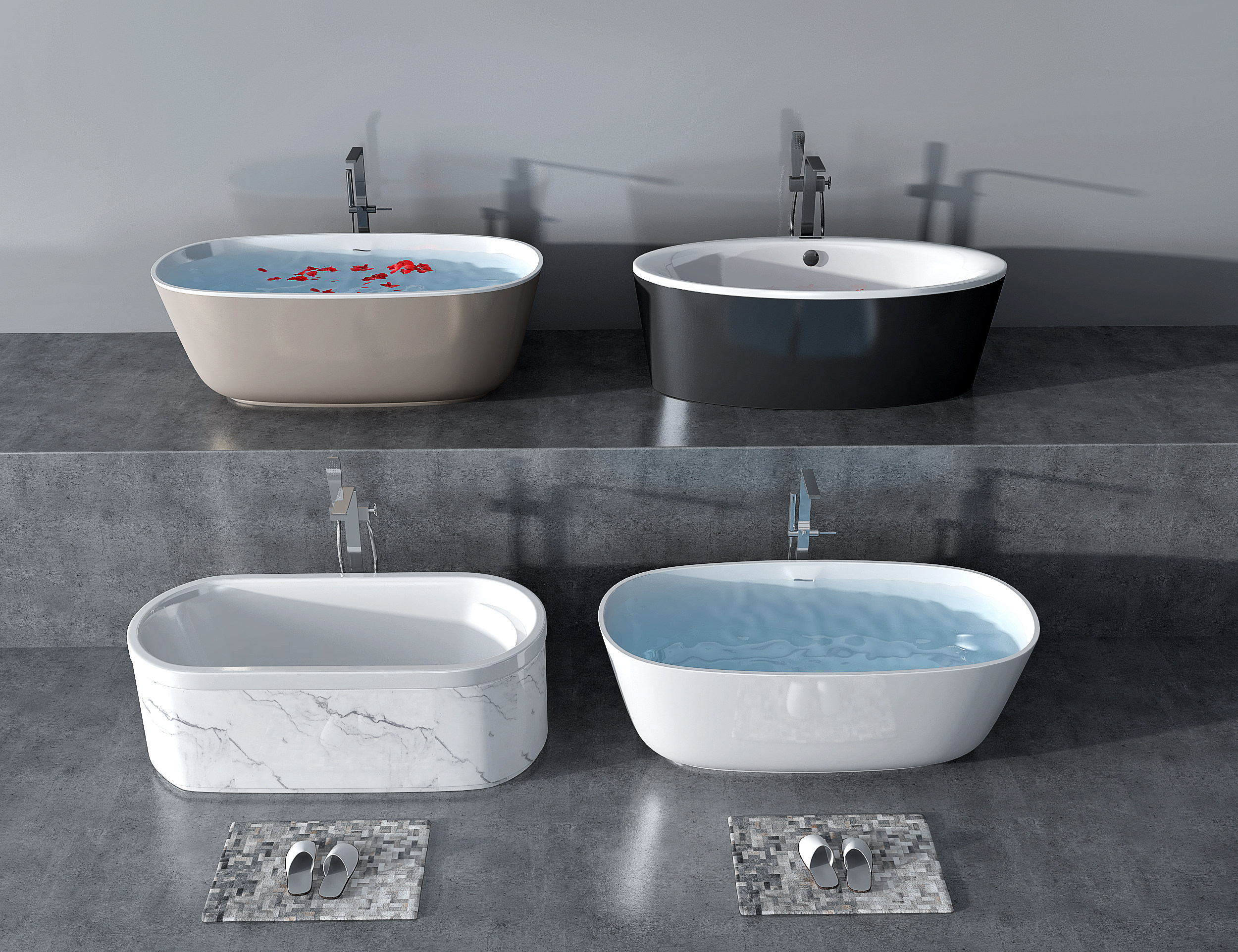 现代外漏外装明装浴缸 3d模型下载