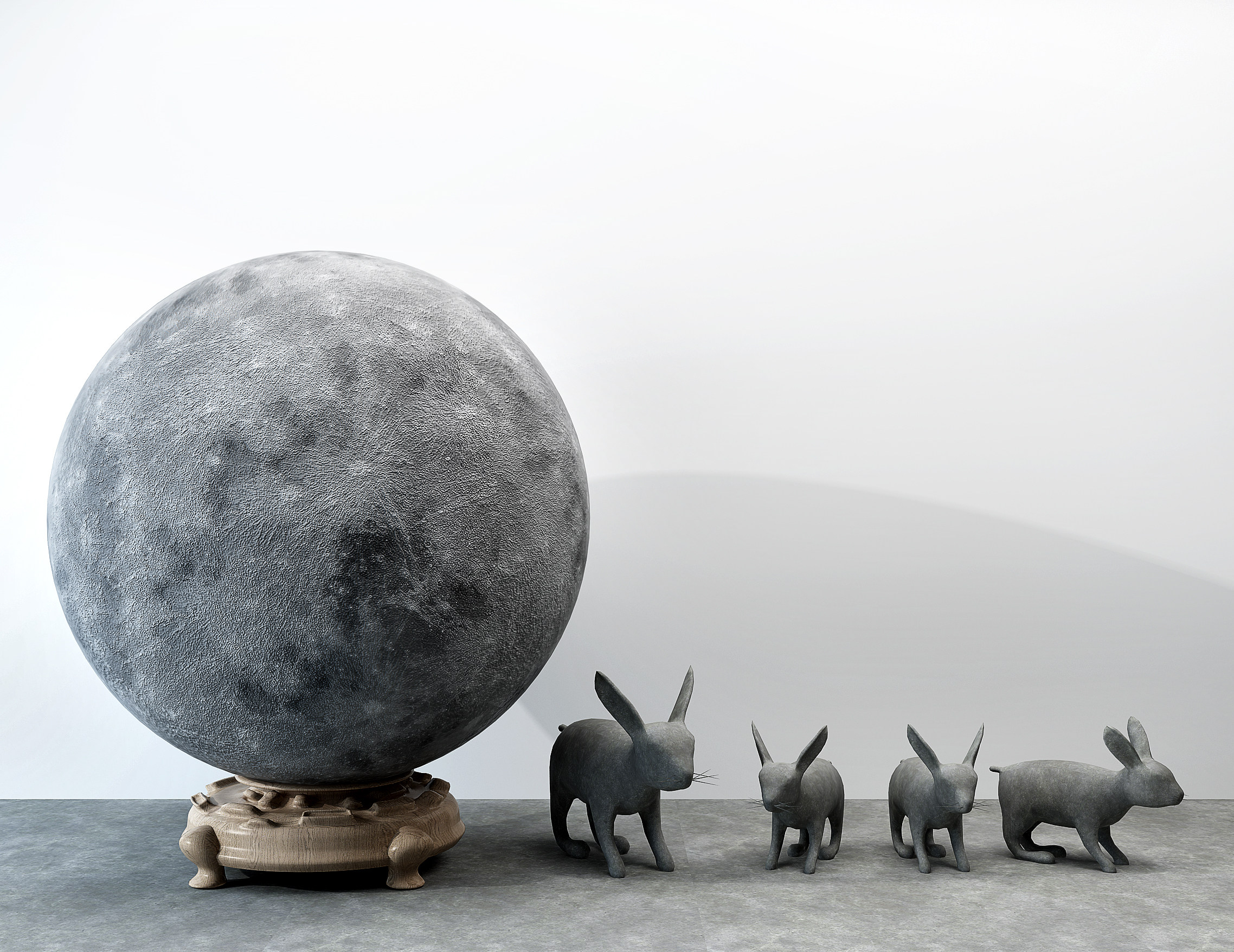 现代月球 玉兔 兔子石头 雕塑  (2)3d模型下载
