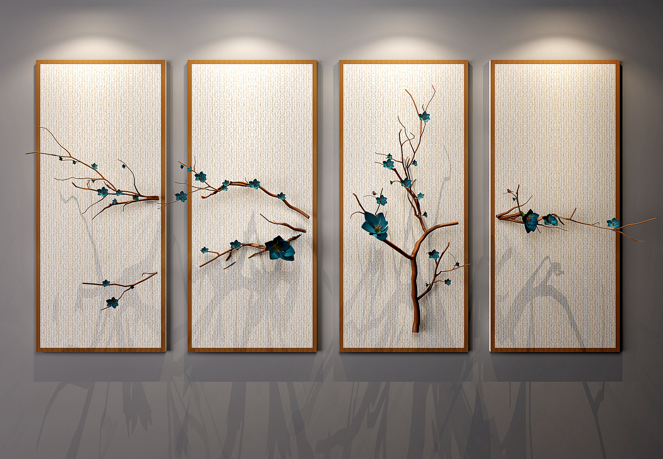 中式树枝立体装饰画组合3d模型下载