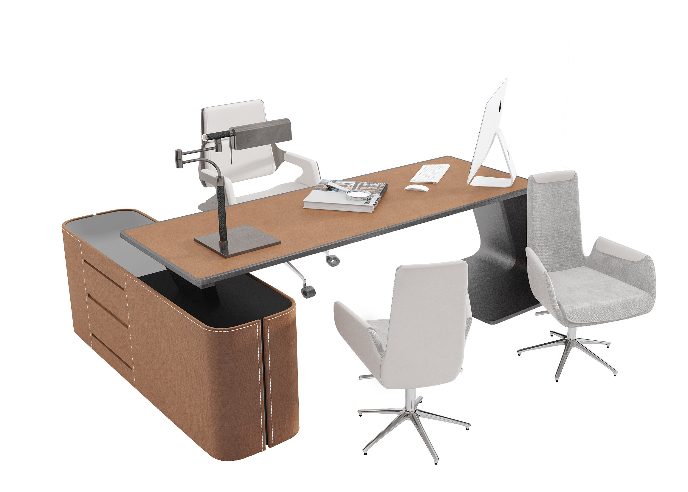 现代办公班台桌椅_3d模型下载
