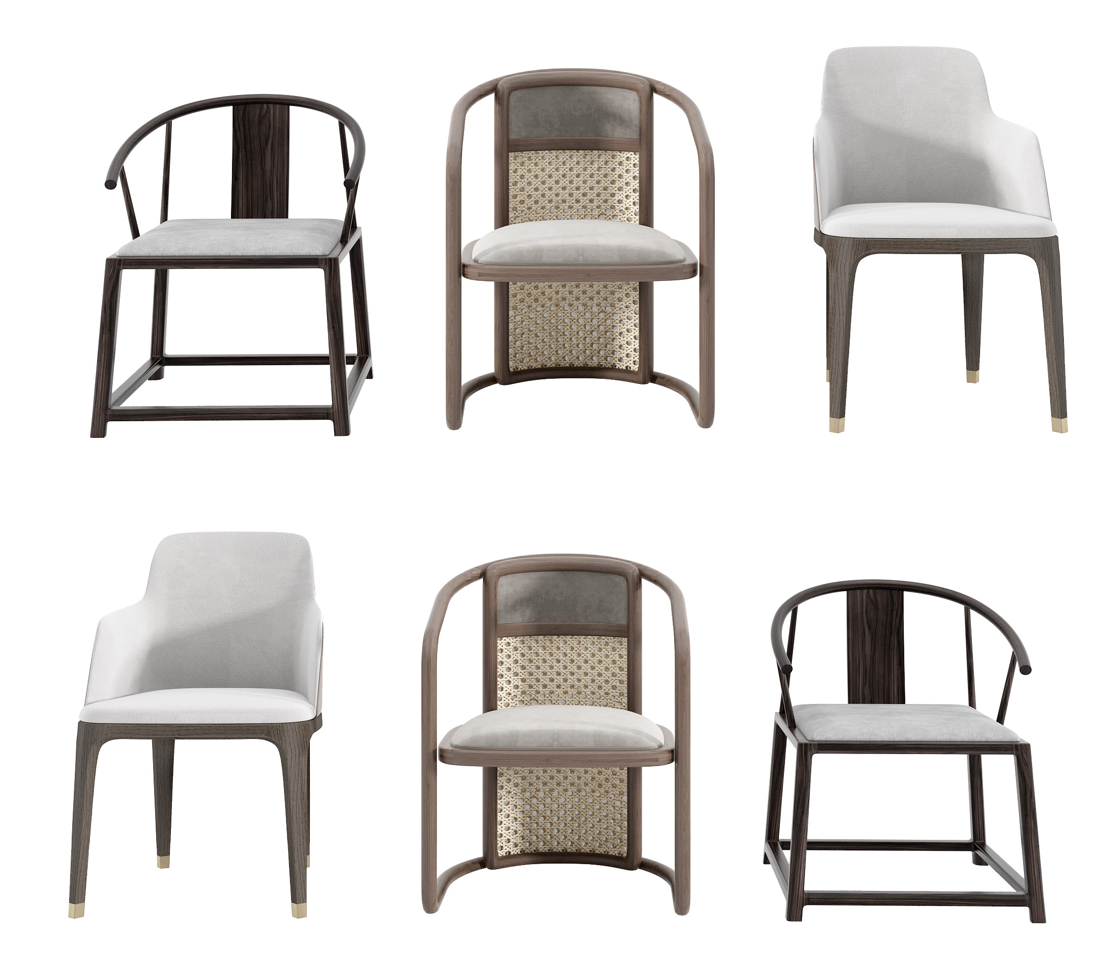 新中式实木单椅3d模型下载