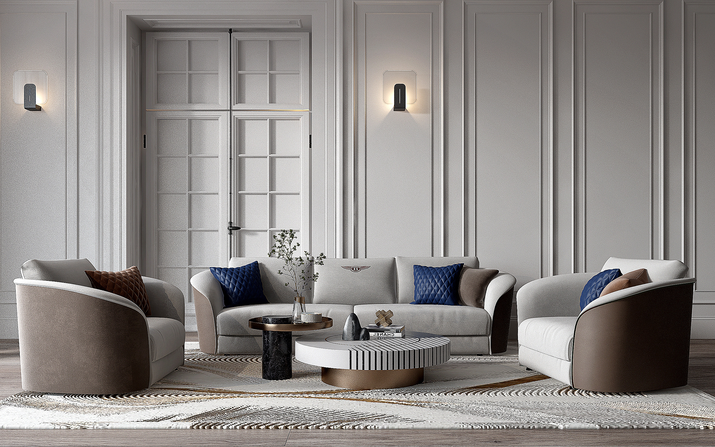 现代轻奢沙发茶几组合3d模型下载