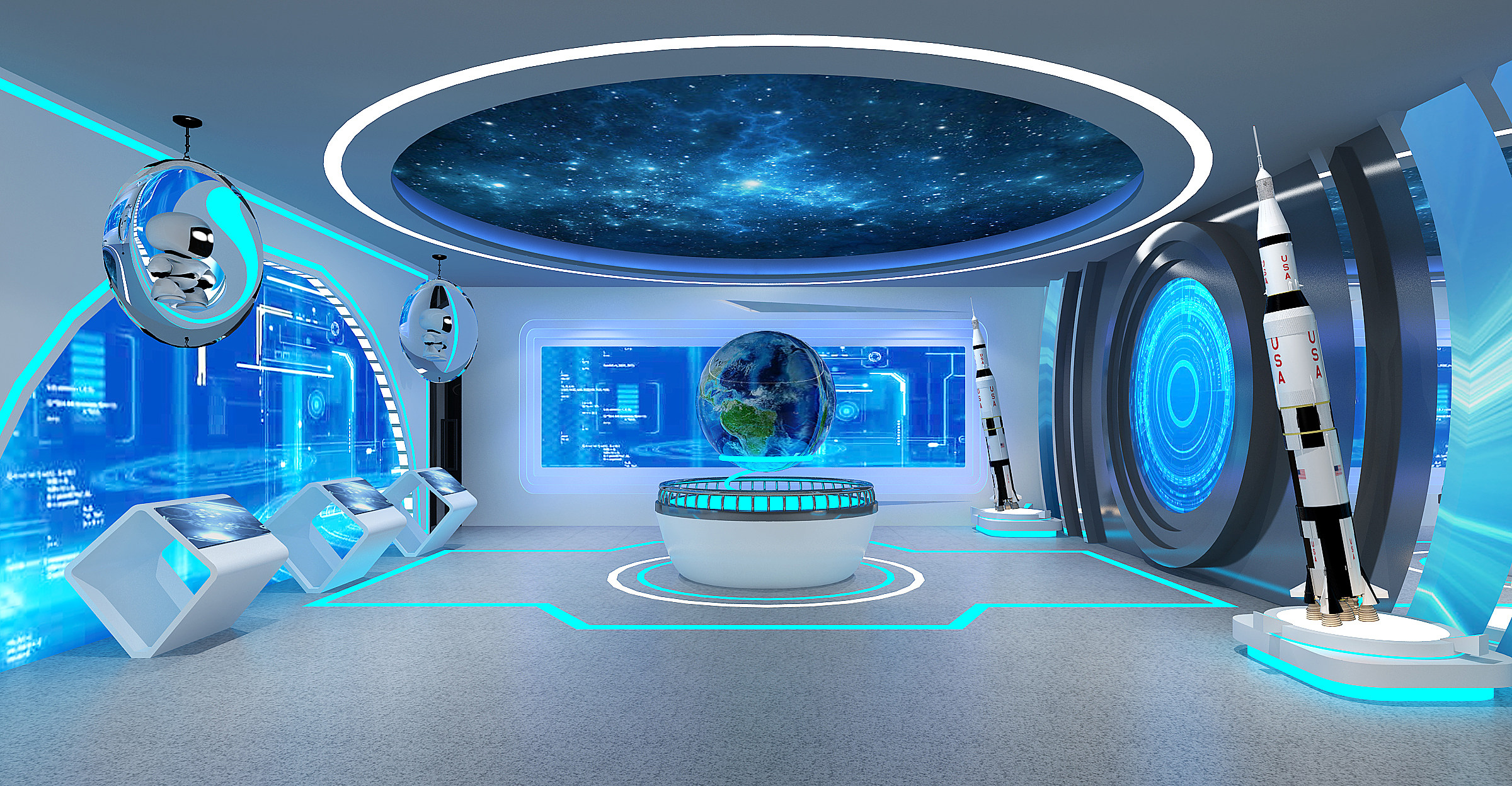 现代科技航天火箭展厅3d模型下载