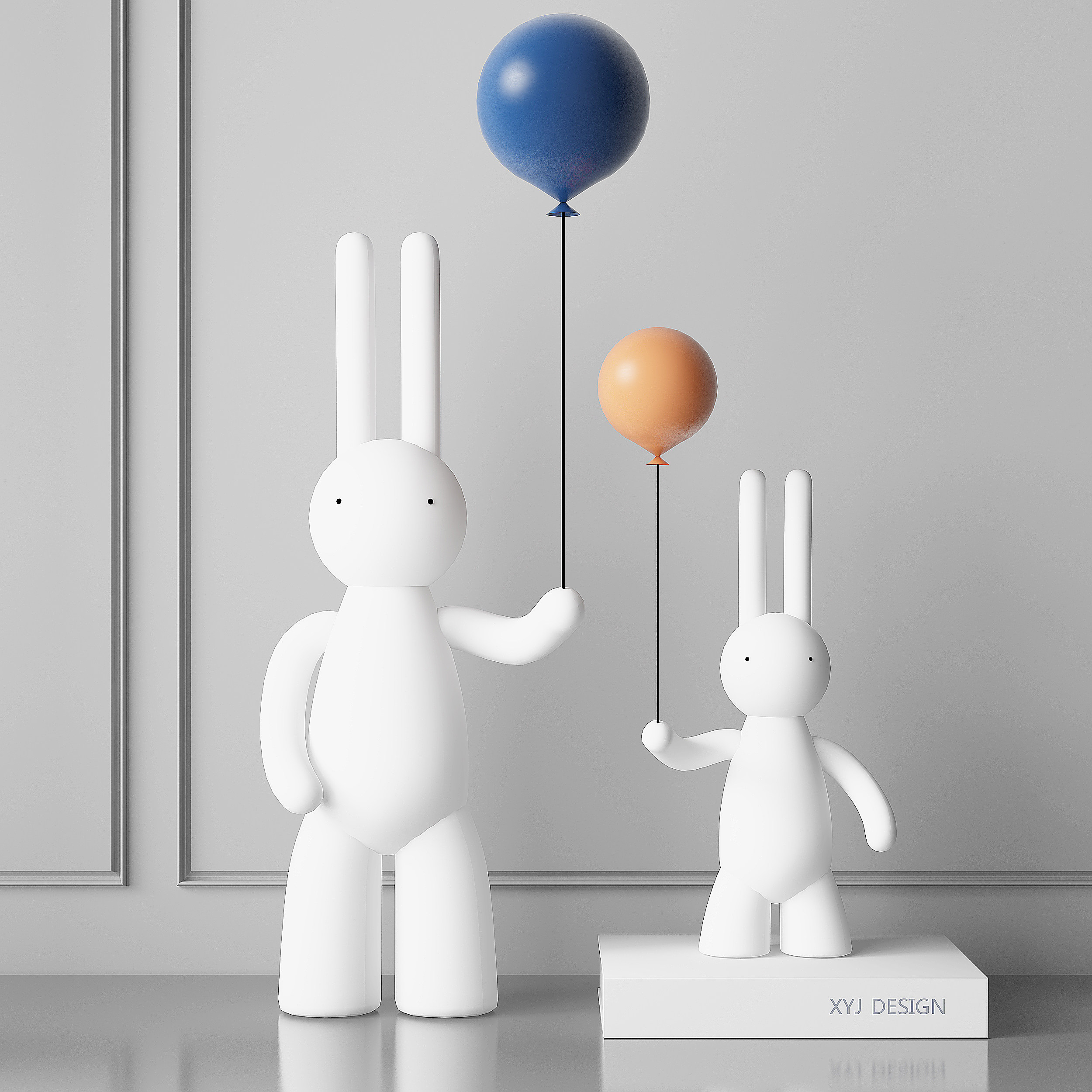现代雕塑_兔子雕塑摆件3d模型下载
