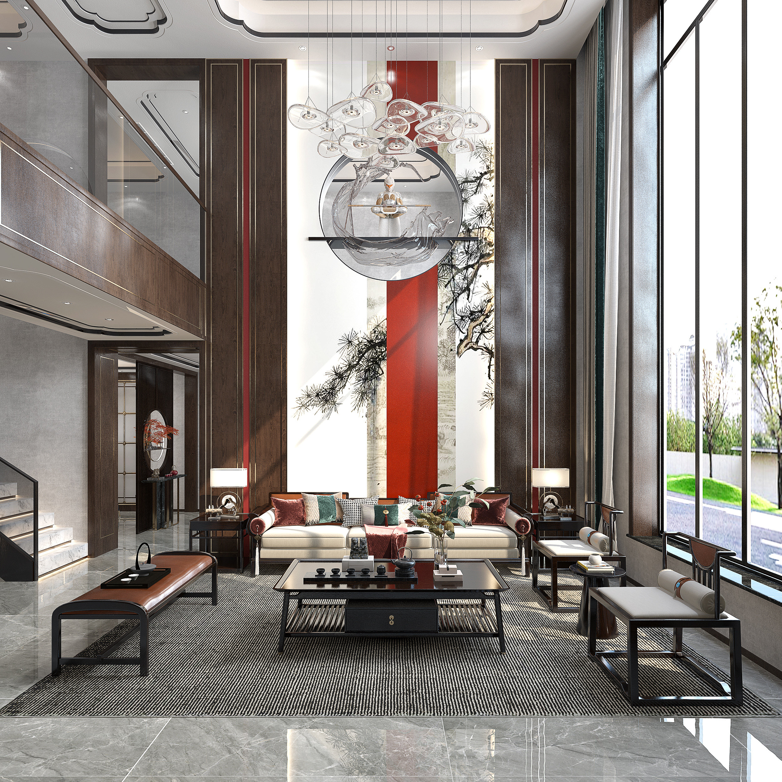 新中式别墅客厅_餐厅3d模型下载