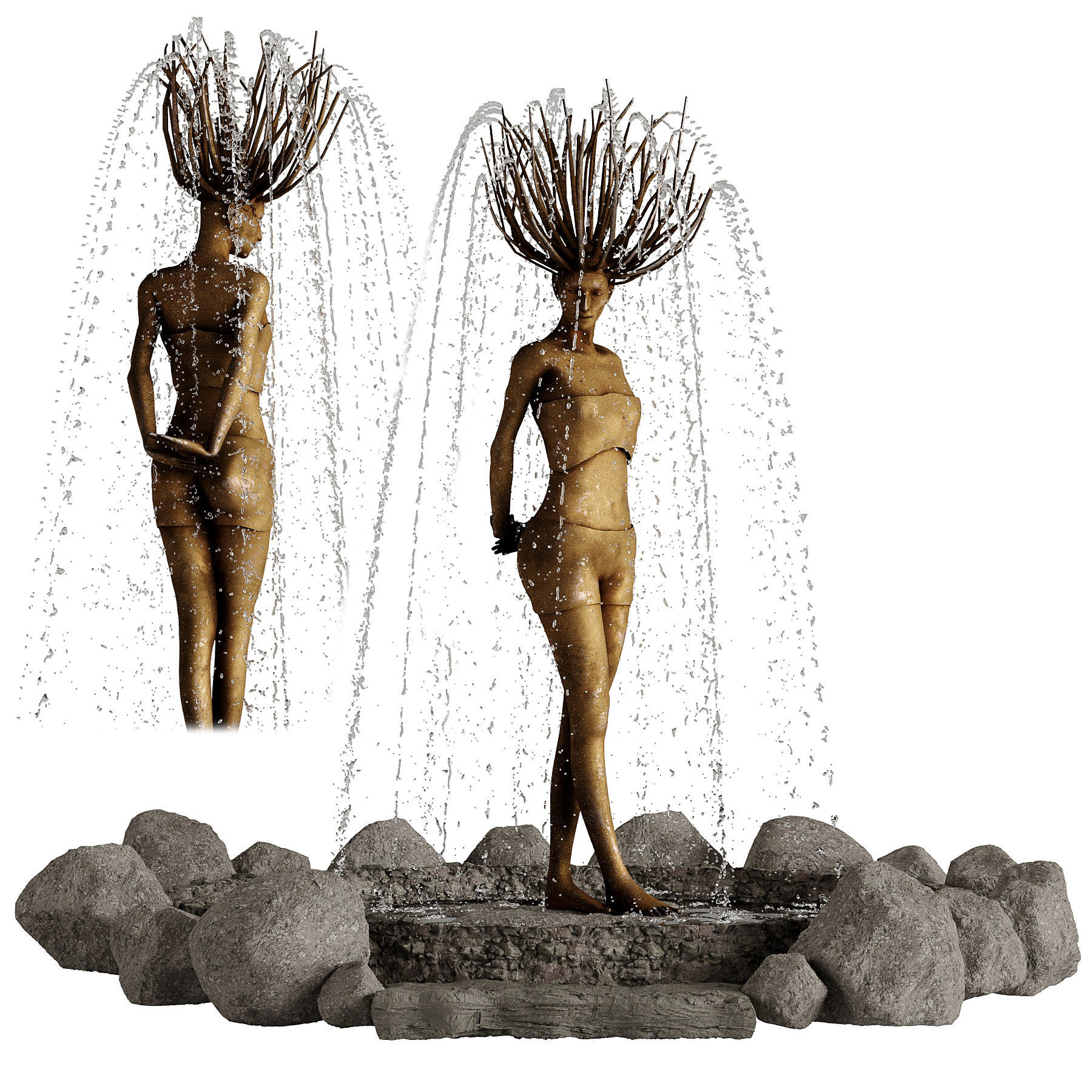 现代人体雕塑喷泉3d模型下载