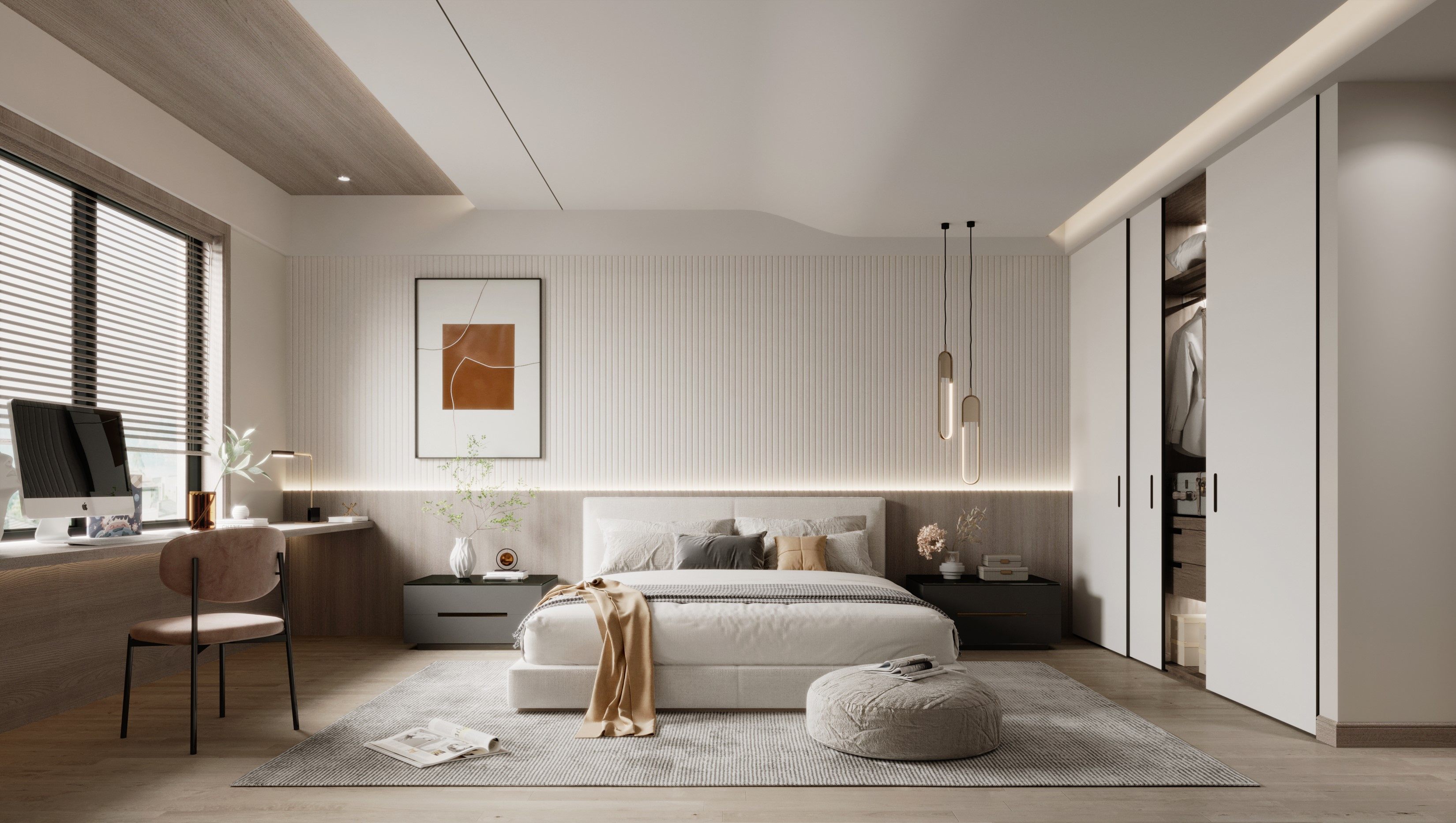 现代卧室,双人床3d模型下载