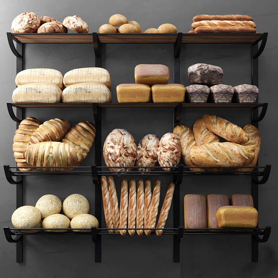 现代面包甜品货架，展架 3d模型下载