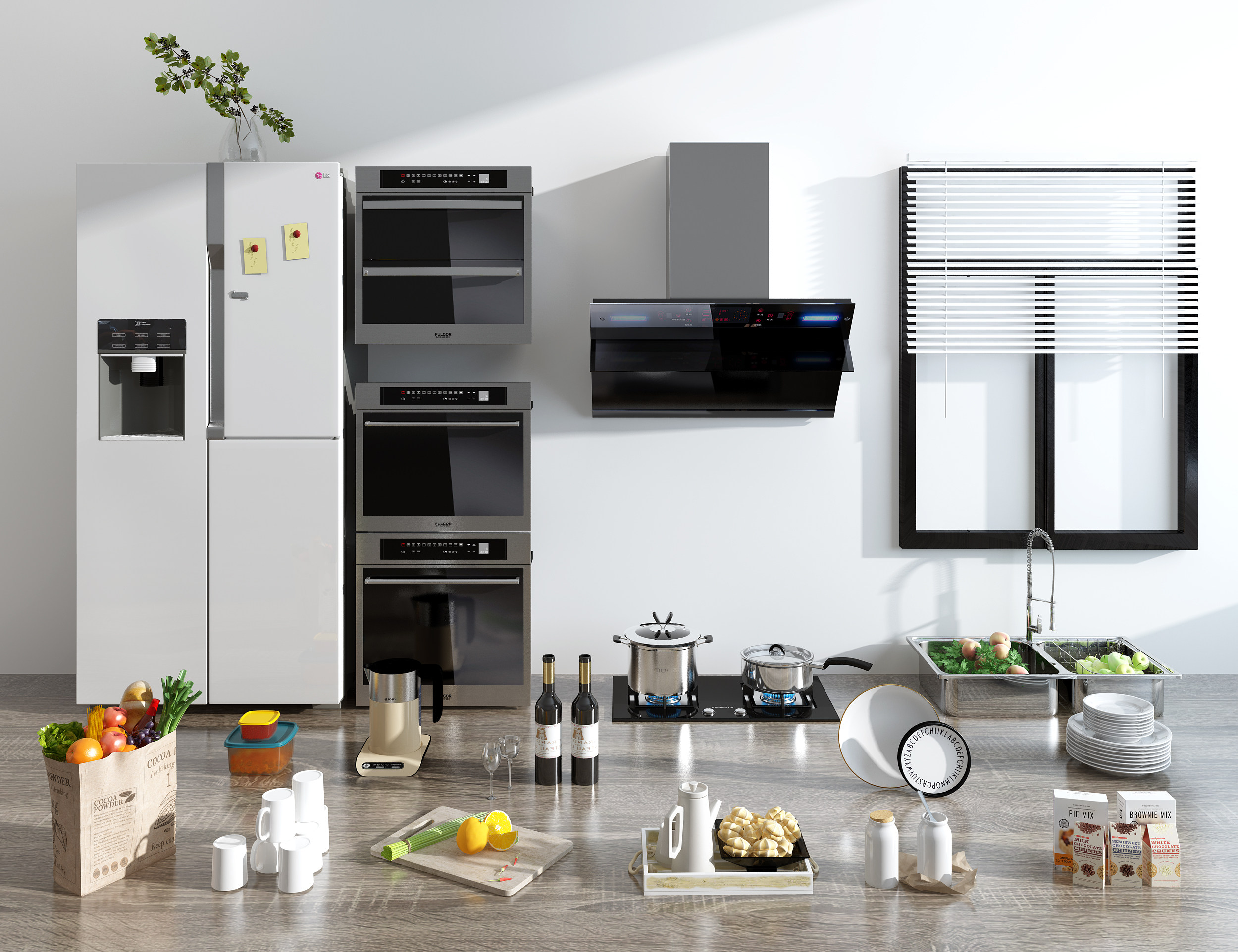 现代厨房器具_食物_家用电器_3d模型下载