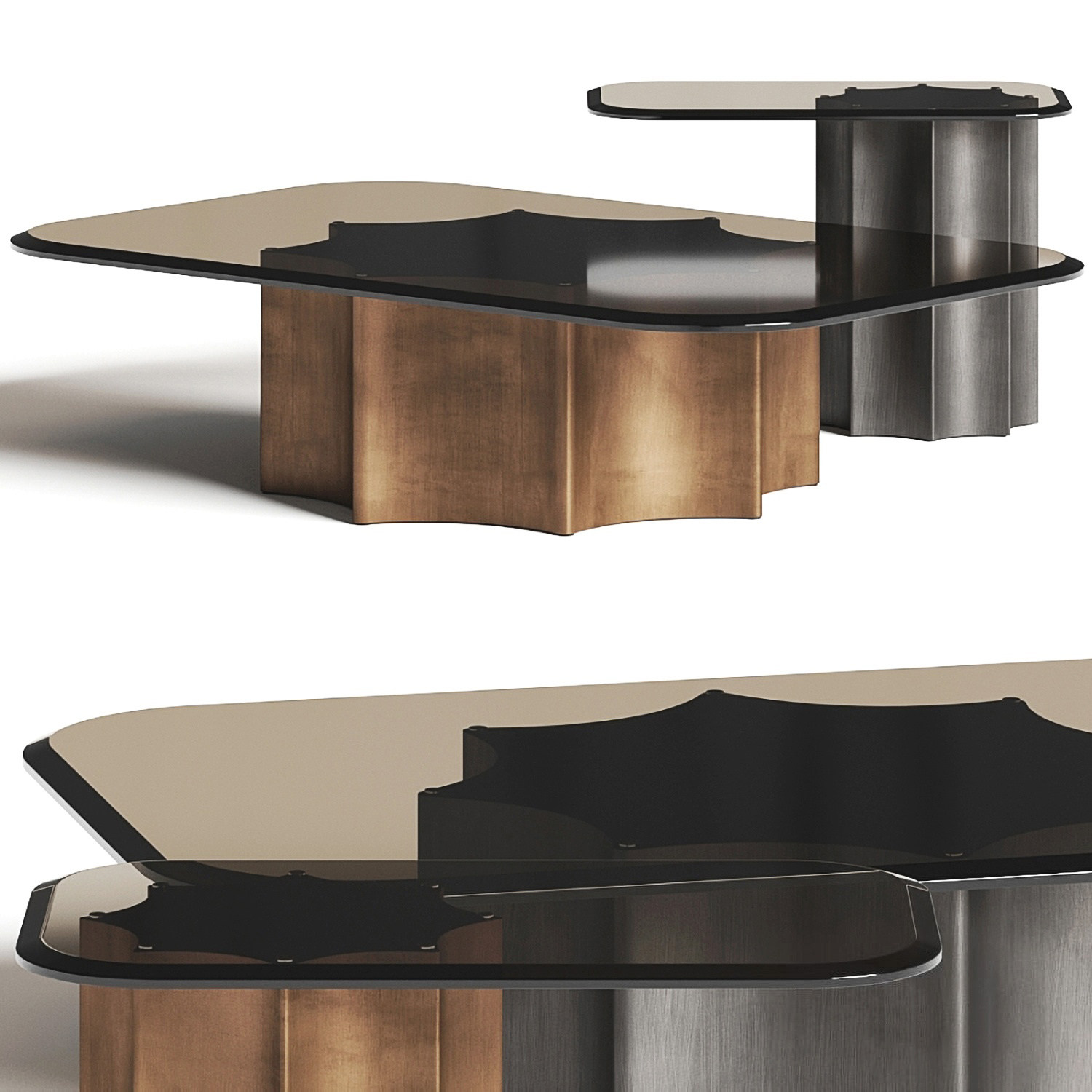 Cantori 现代玻璃金属茶几组合3d模型下载