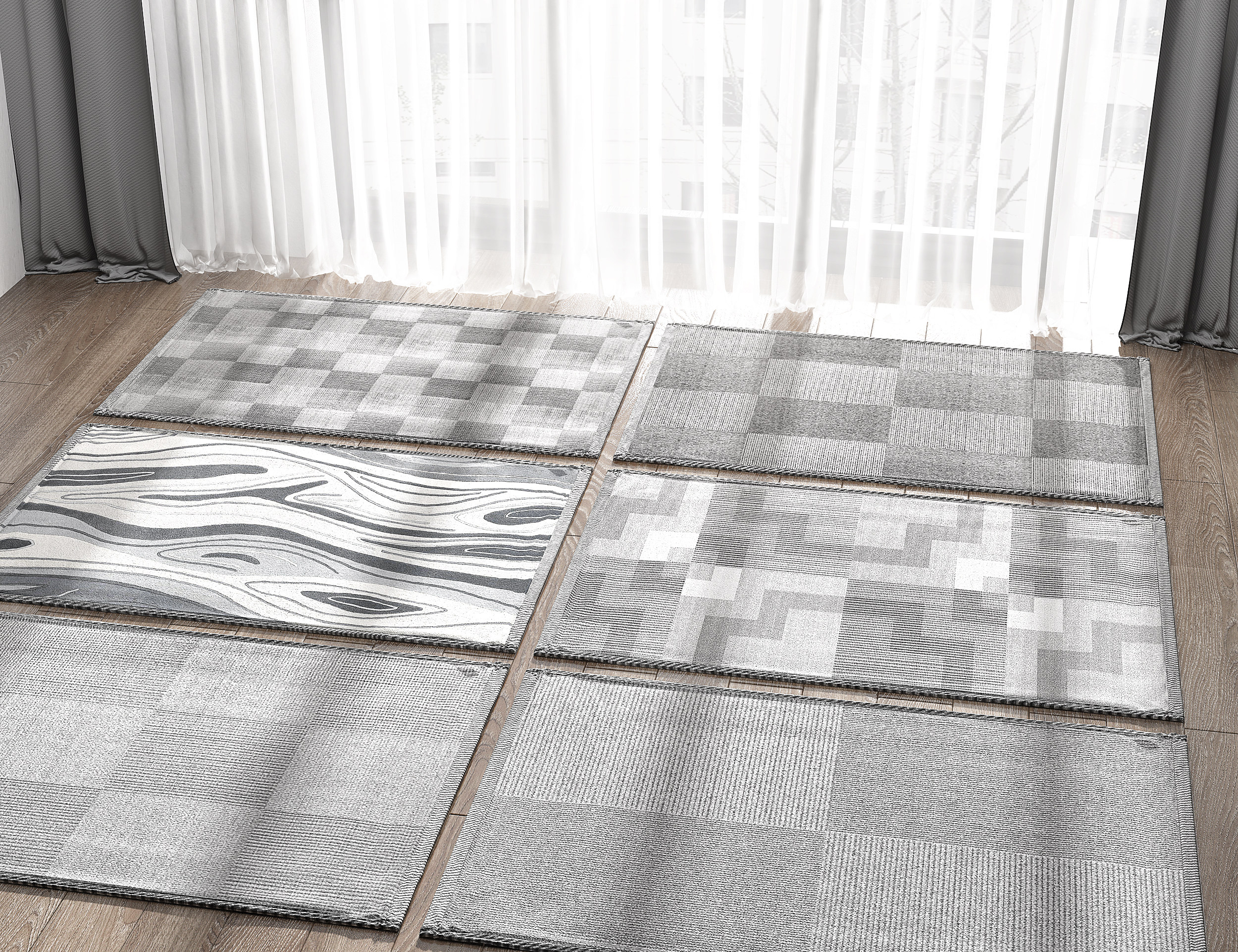 现代黑白灰地毯组合3d模型下载