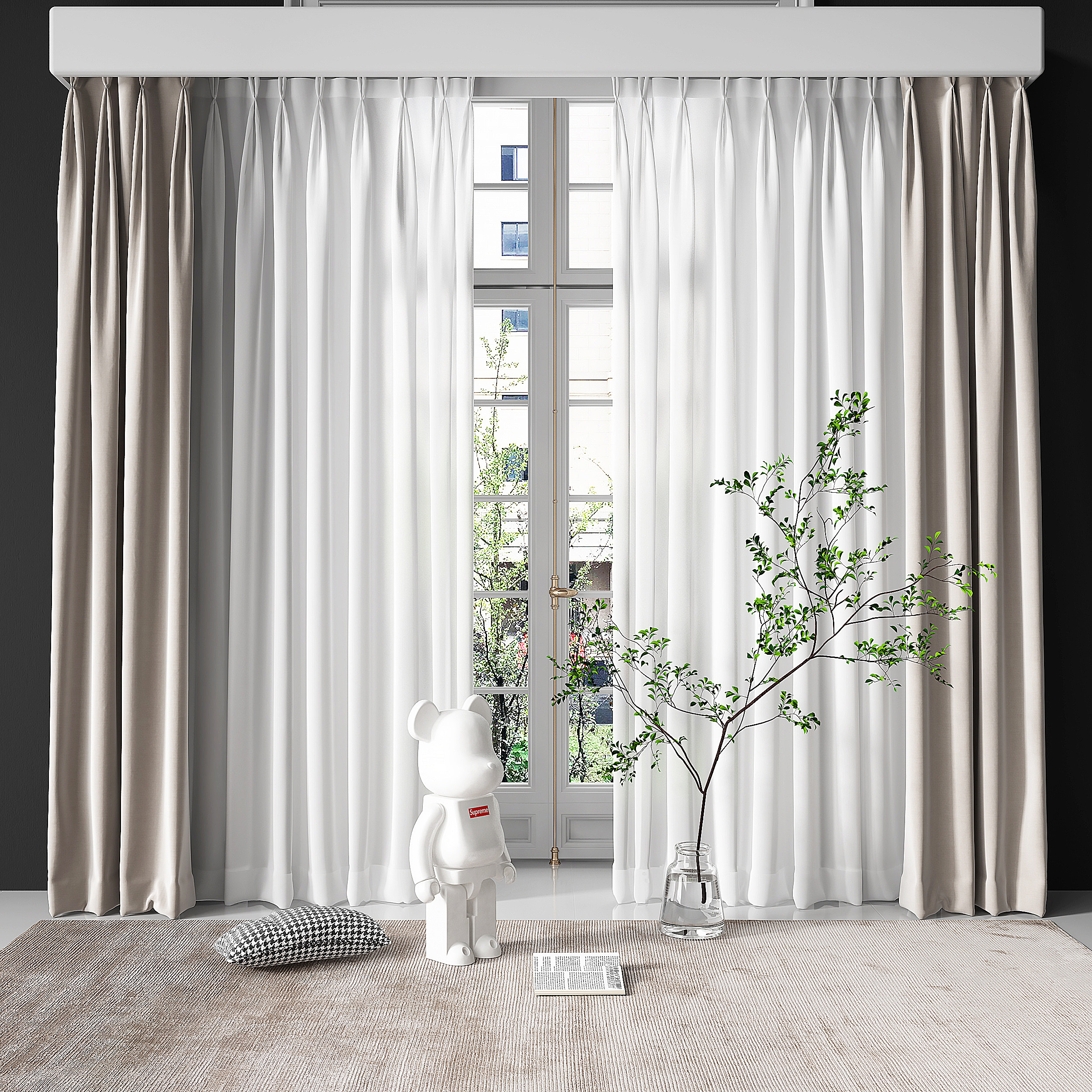 现代窗帘，布帘垂帘3d模型下载
