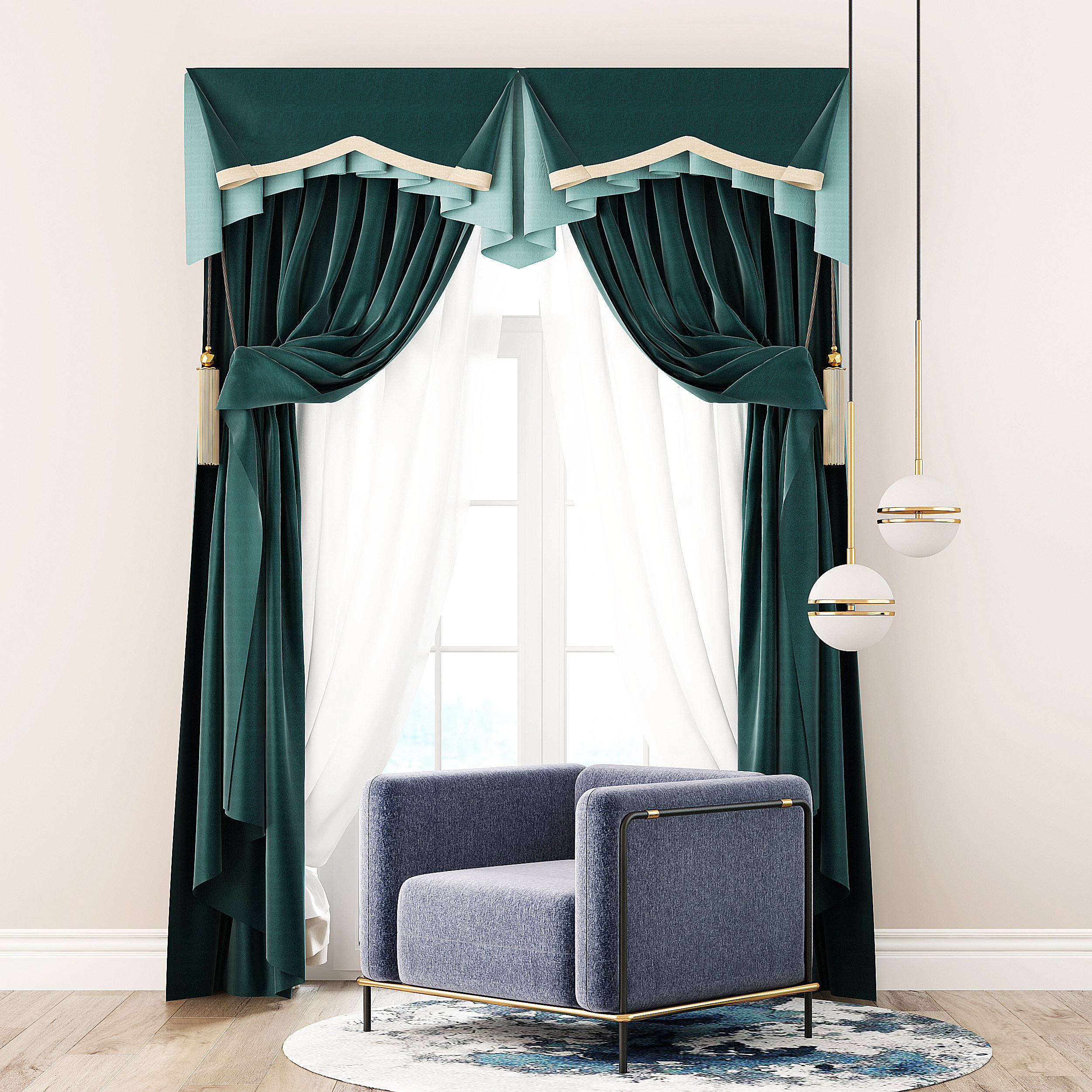 新古典欧式窗帘单人沙发3d模型下载