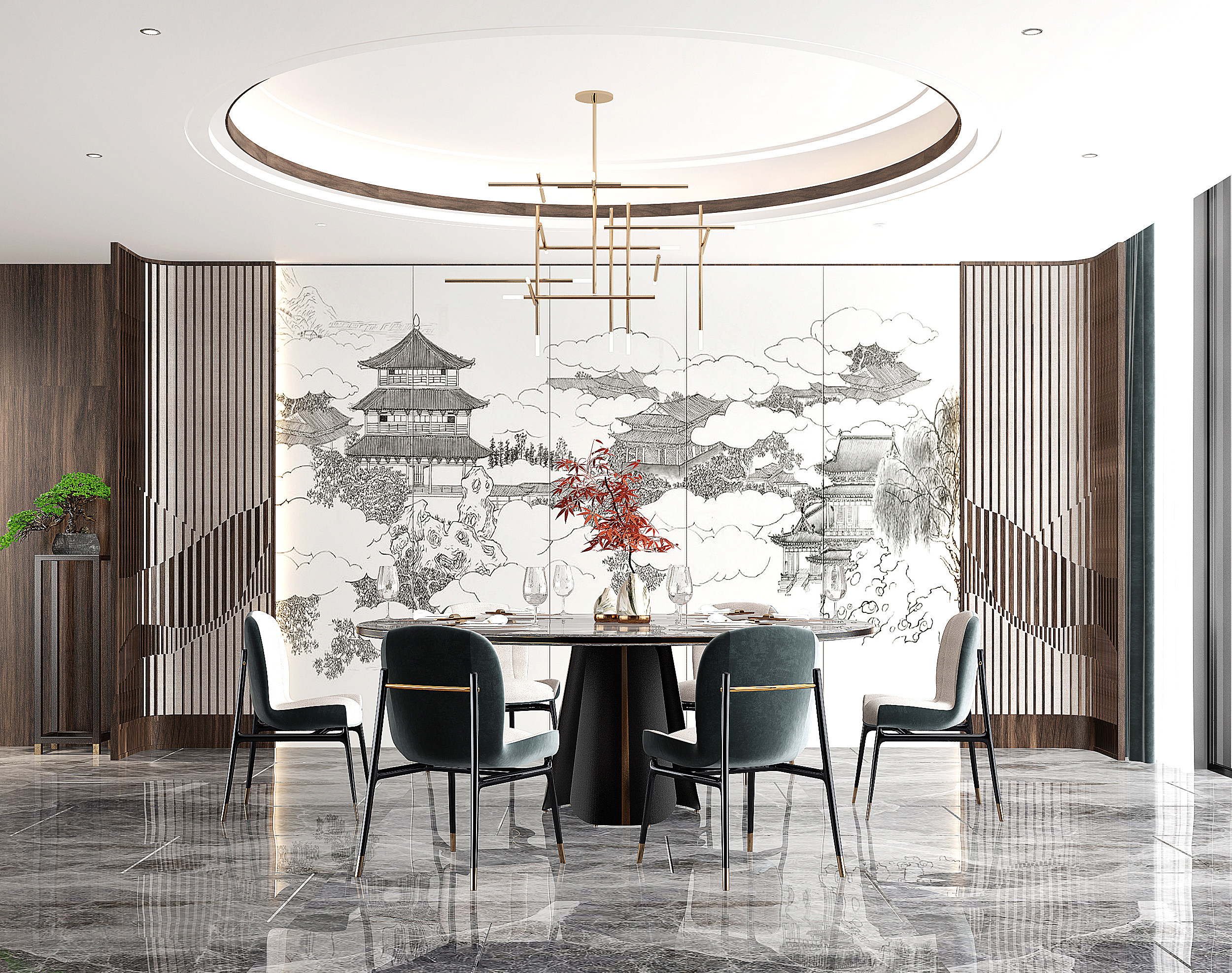 新中式餐厅3d模型下载