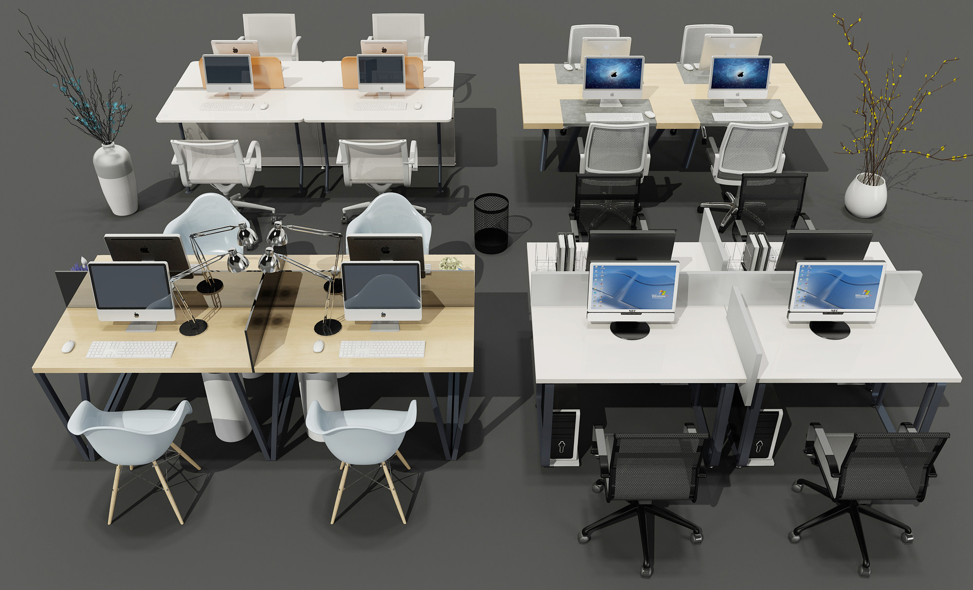 现代办公桌椅员工工位3d模型下载