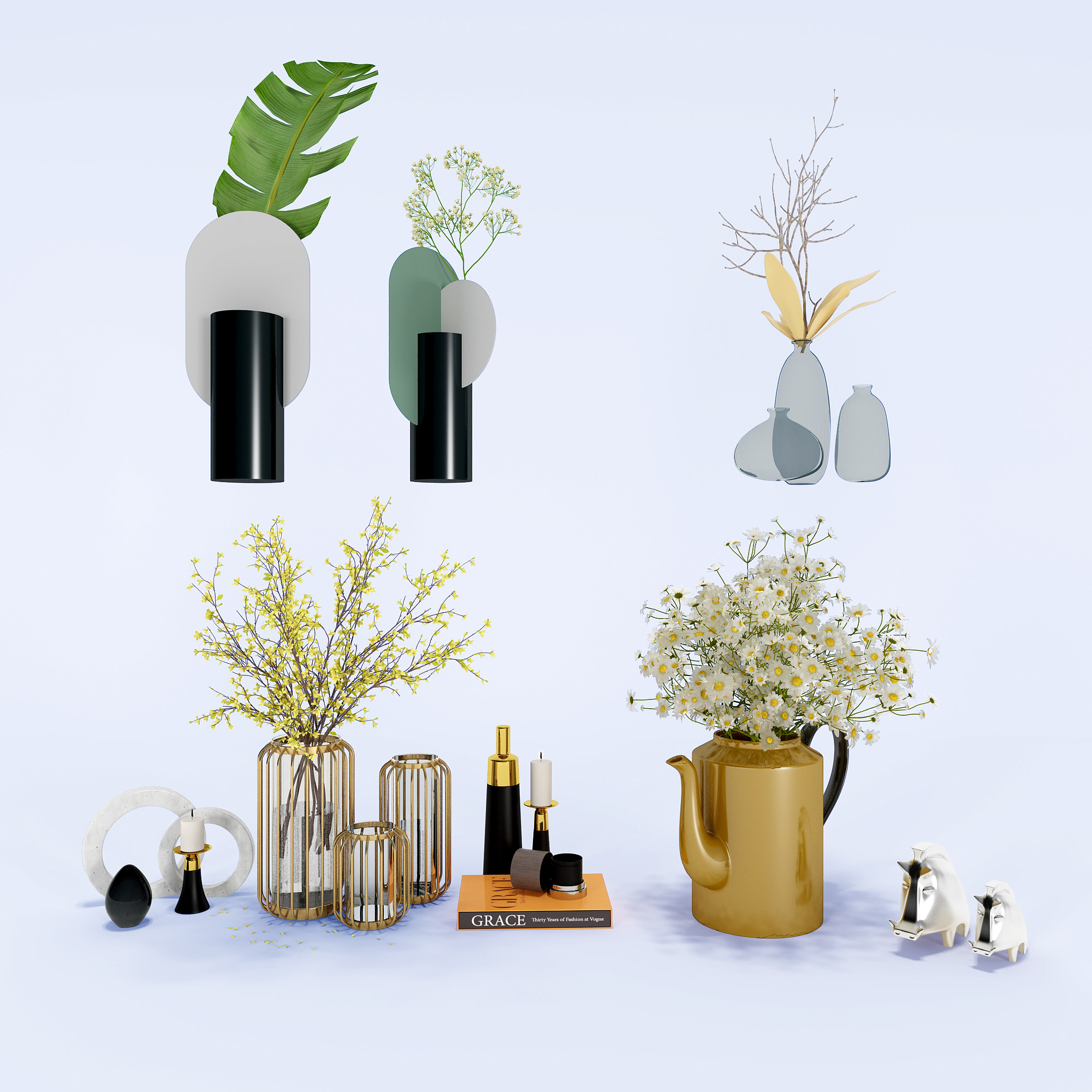花瓶烛台饰品摆件玻璃花瓶3d模型下载