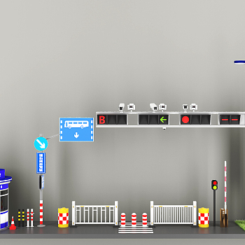 交通设施指示牌信号灯红绿灯岗亭道闸3d模型下载