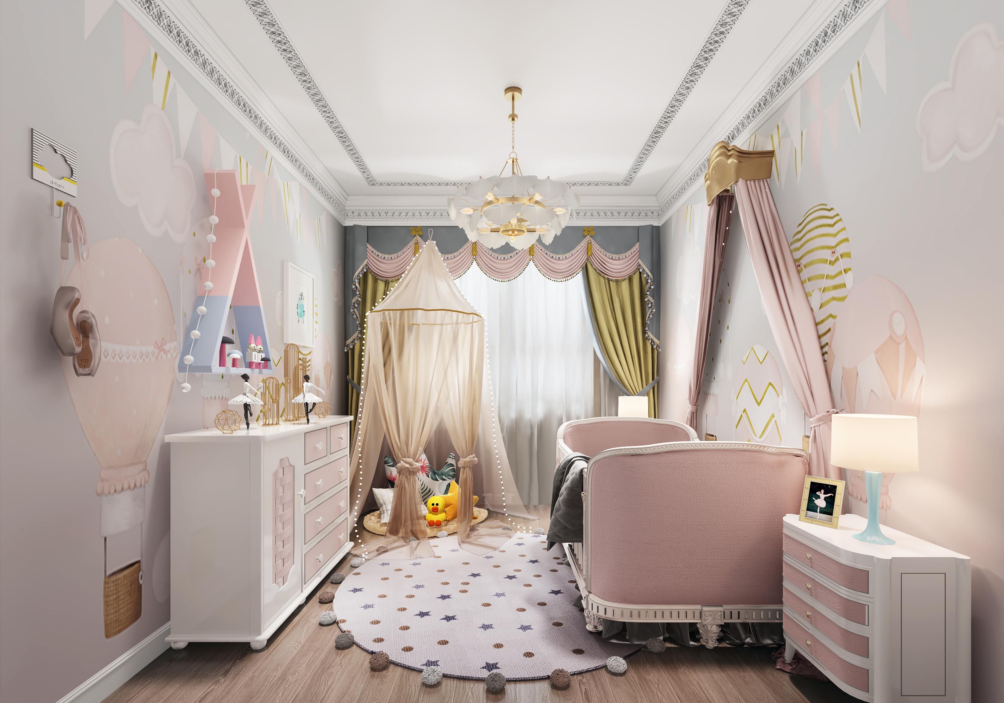现代简欧式儿童房婴儿房3d模型下载