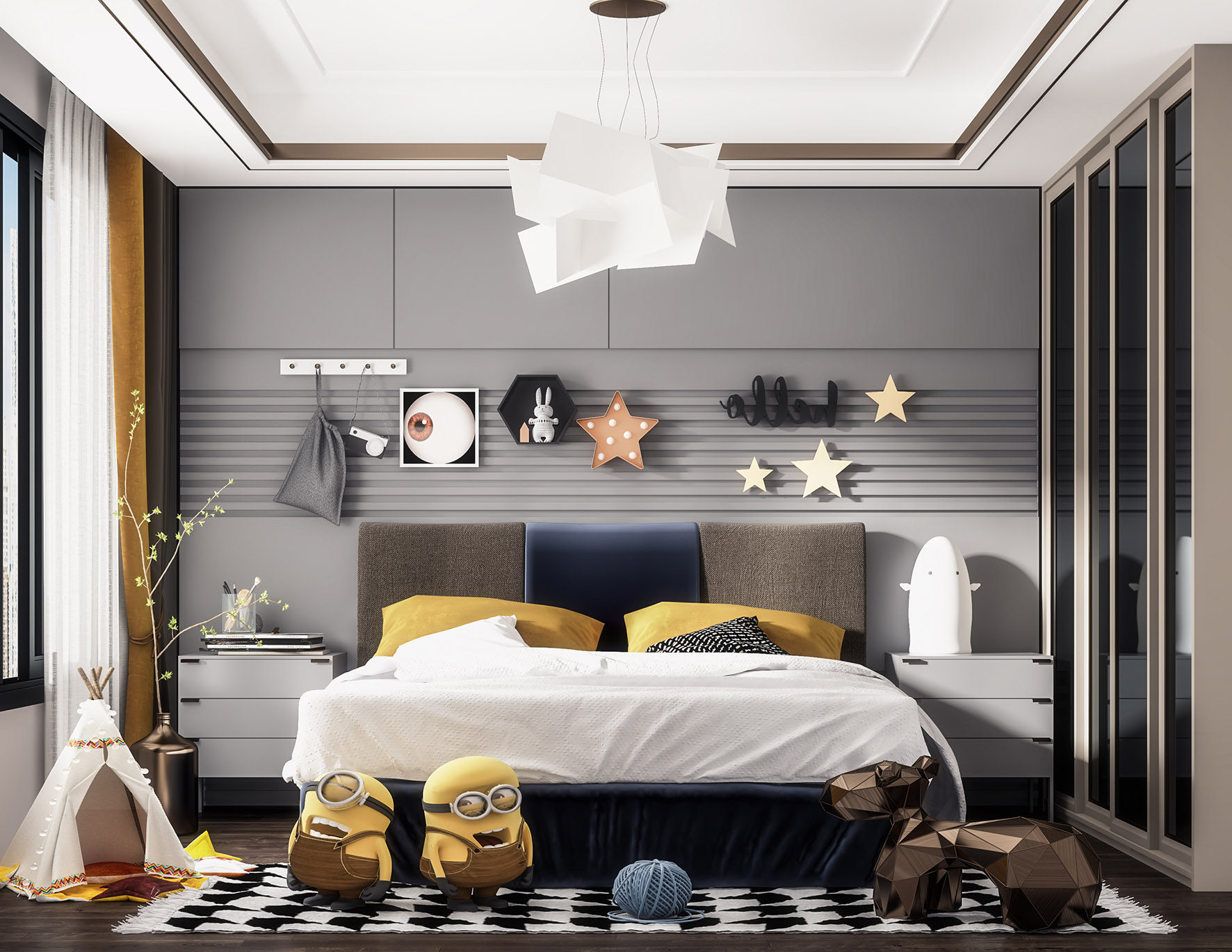 现代儿童房卧室3d模型下载