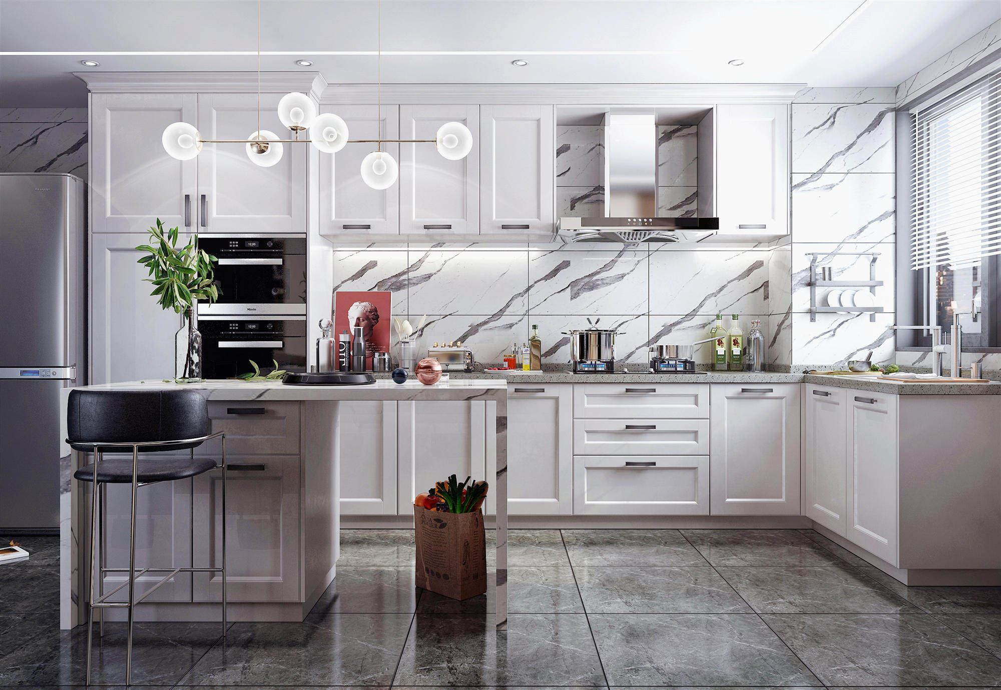 简欧式北欧风格开放式厨房3d模型下载