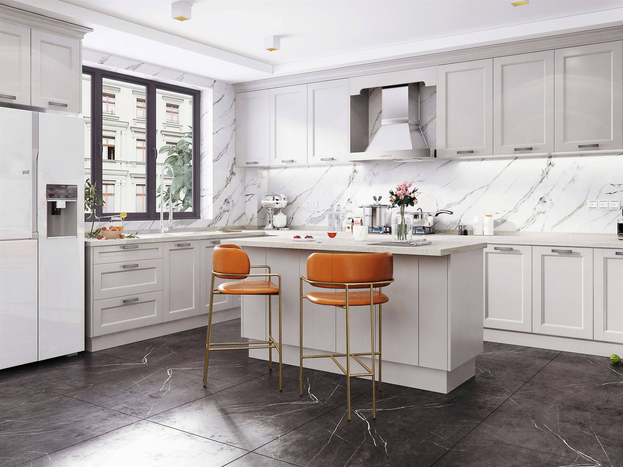 欧式轻奢风格开放式厨房3d模型下载