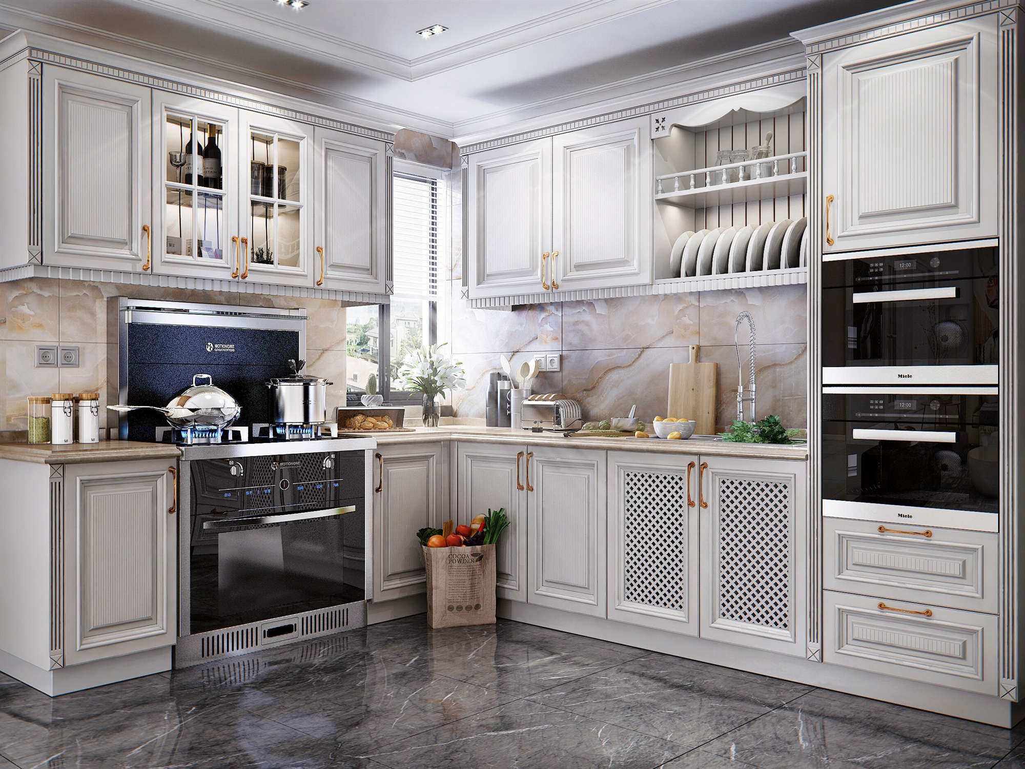 简欧欧式美式风格厨房橱柜3d模型下载
