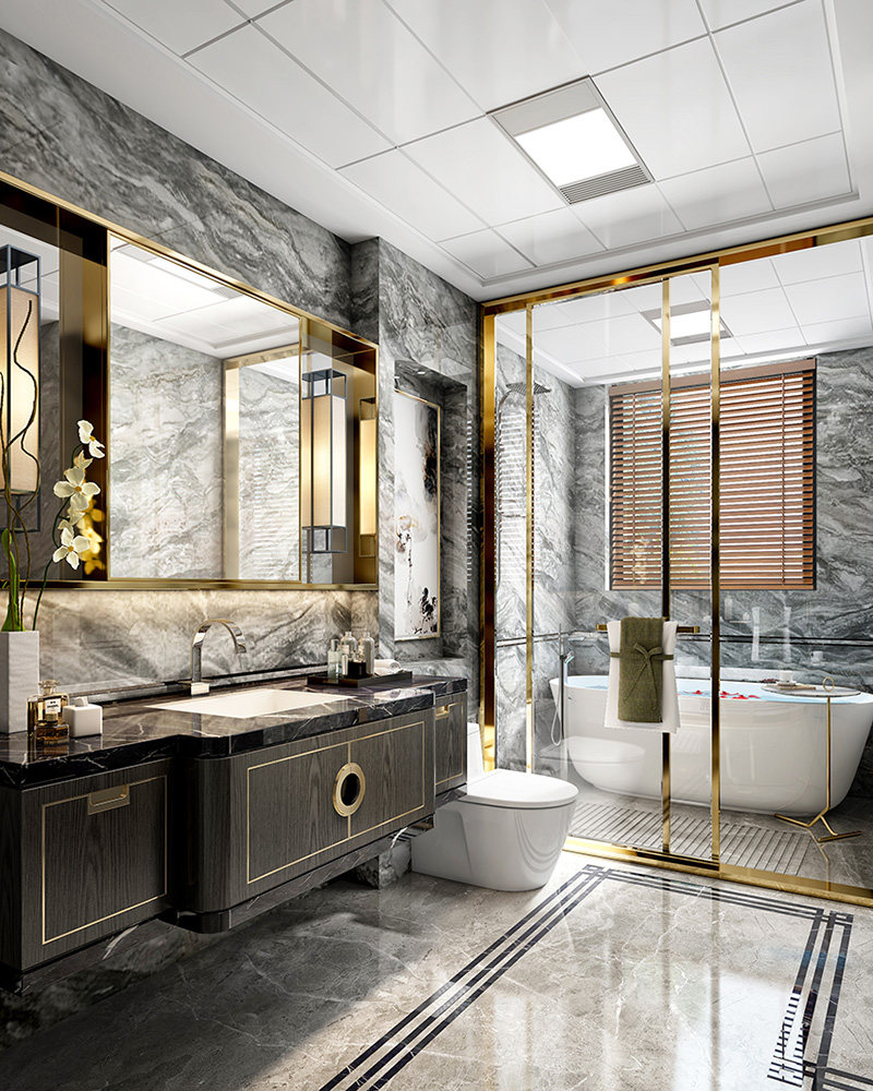 新中式卫生间,浴缸3d模型下载