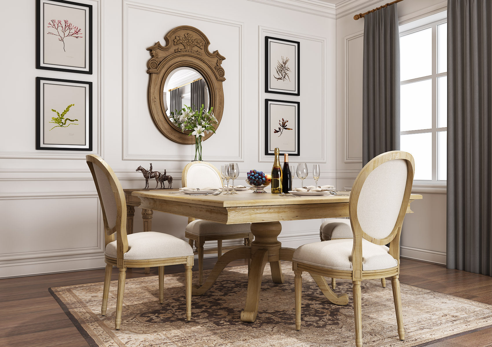 24美式餐厅餐桌椅，挂画装饰画，镜框3d模型下载