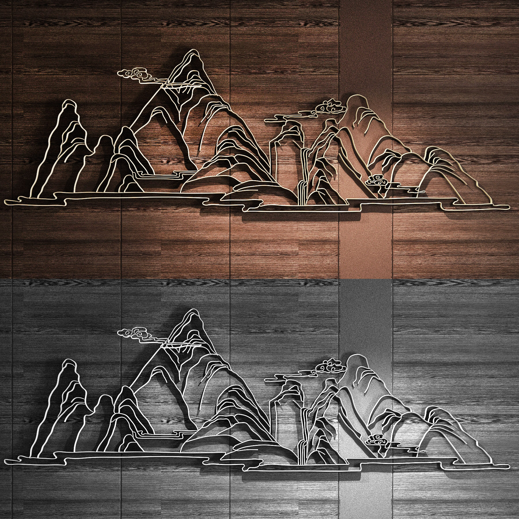 新中式铁艺金属山脉铁艺，墙饰，挂饰挂件3d模型下载