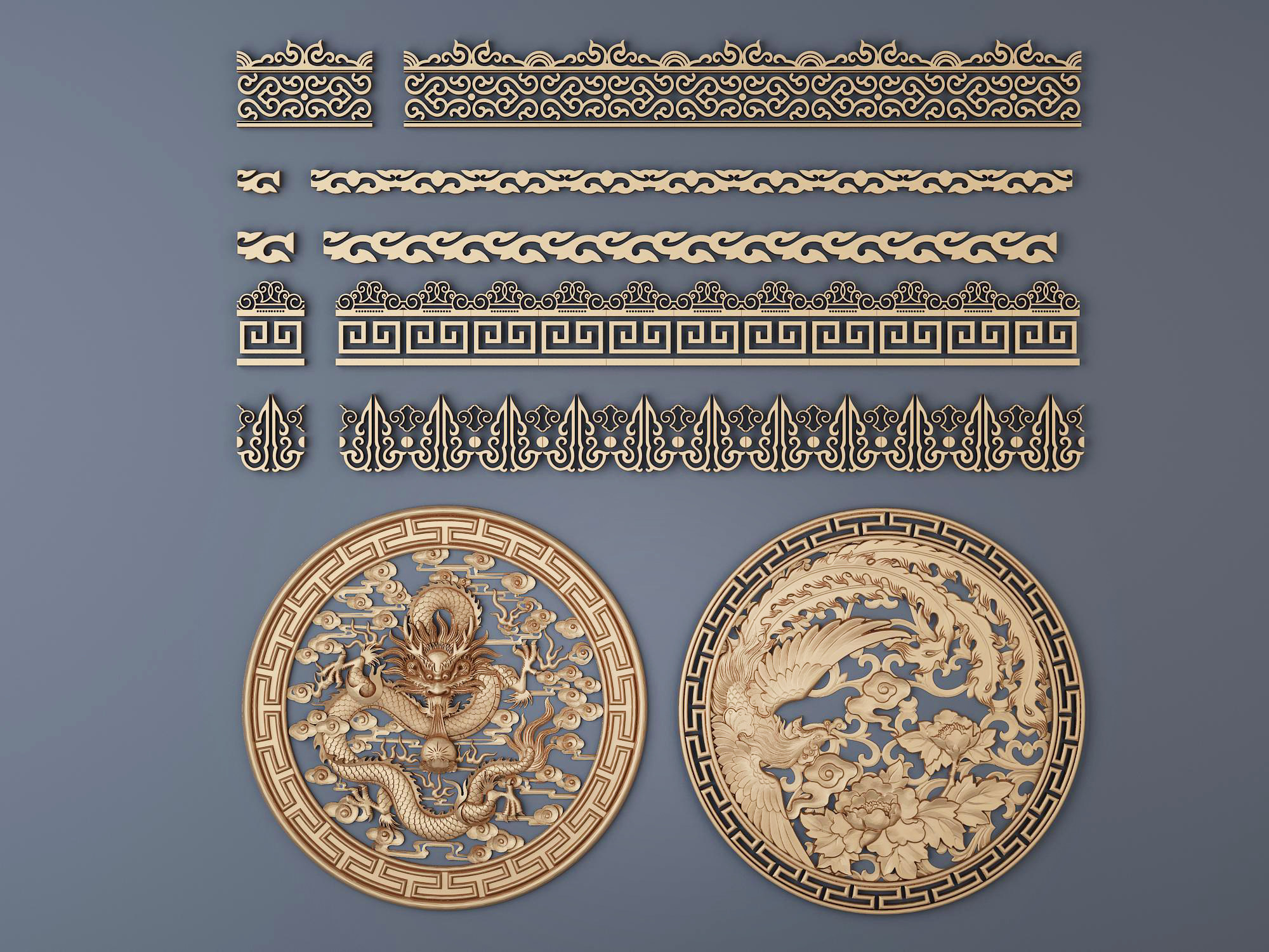 10中式民族雕花，圈边花纹，花边，雕刻3d模型下载