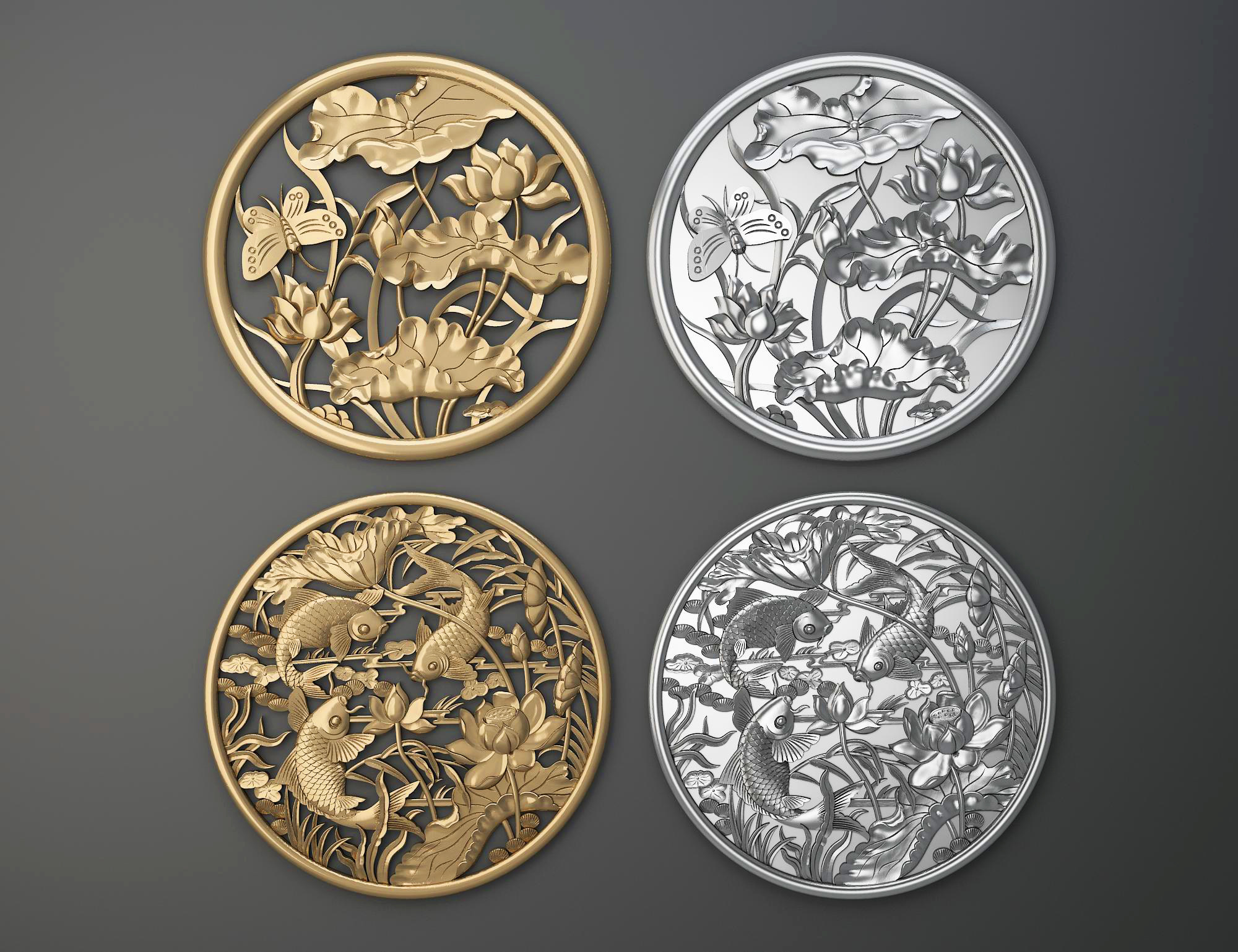 中式古典圆形雕花3d模型下载