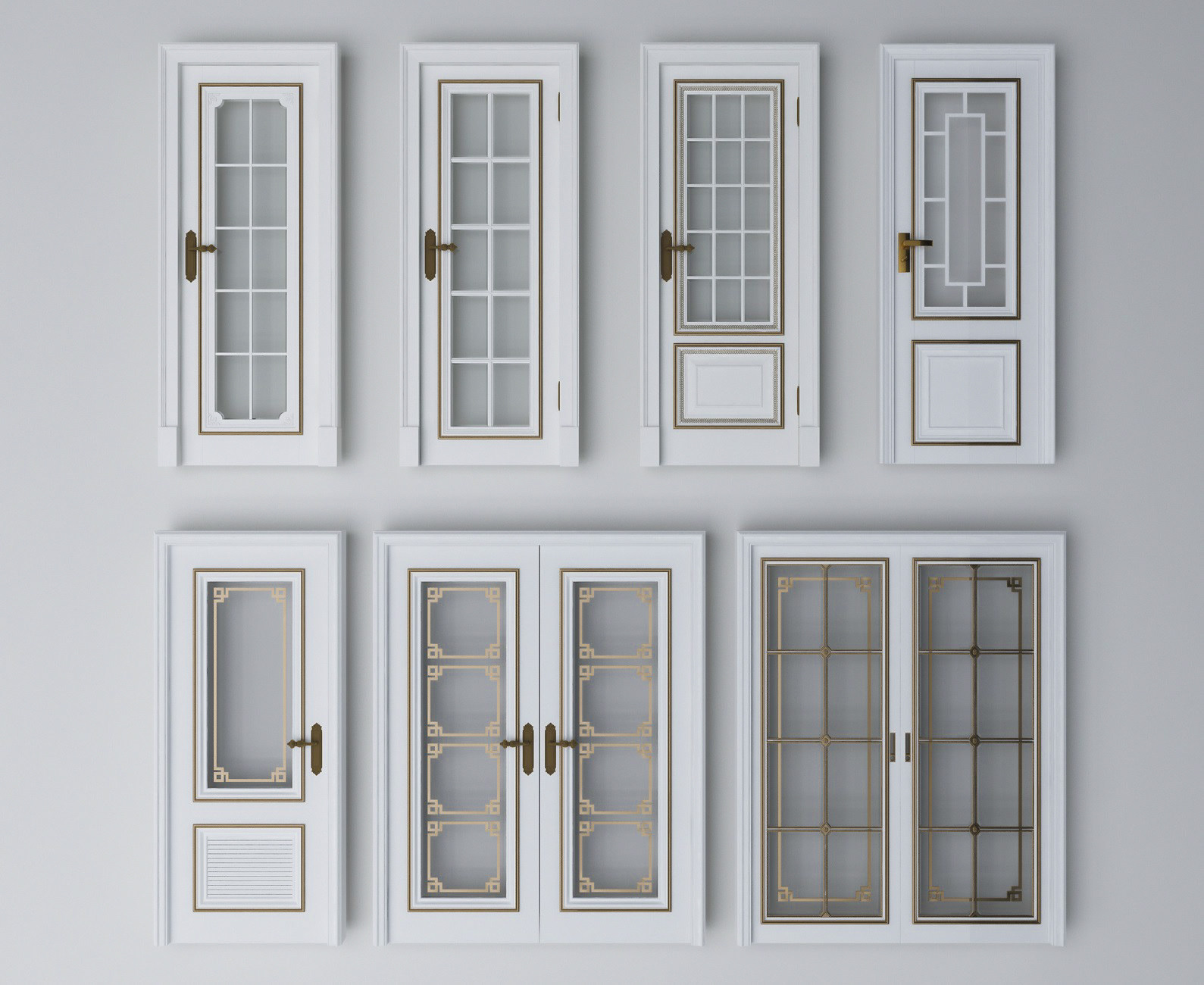 欧式法式木门，单开门，玻璃门，推拉门3d模型下载