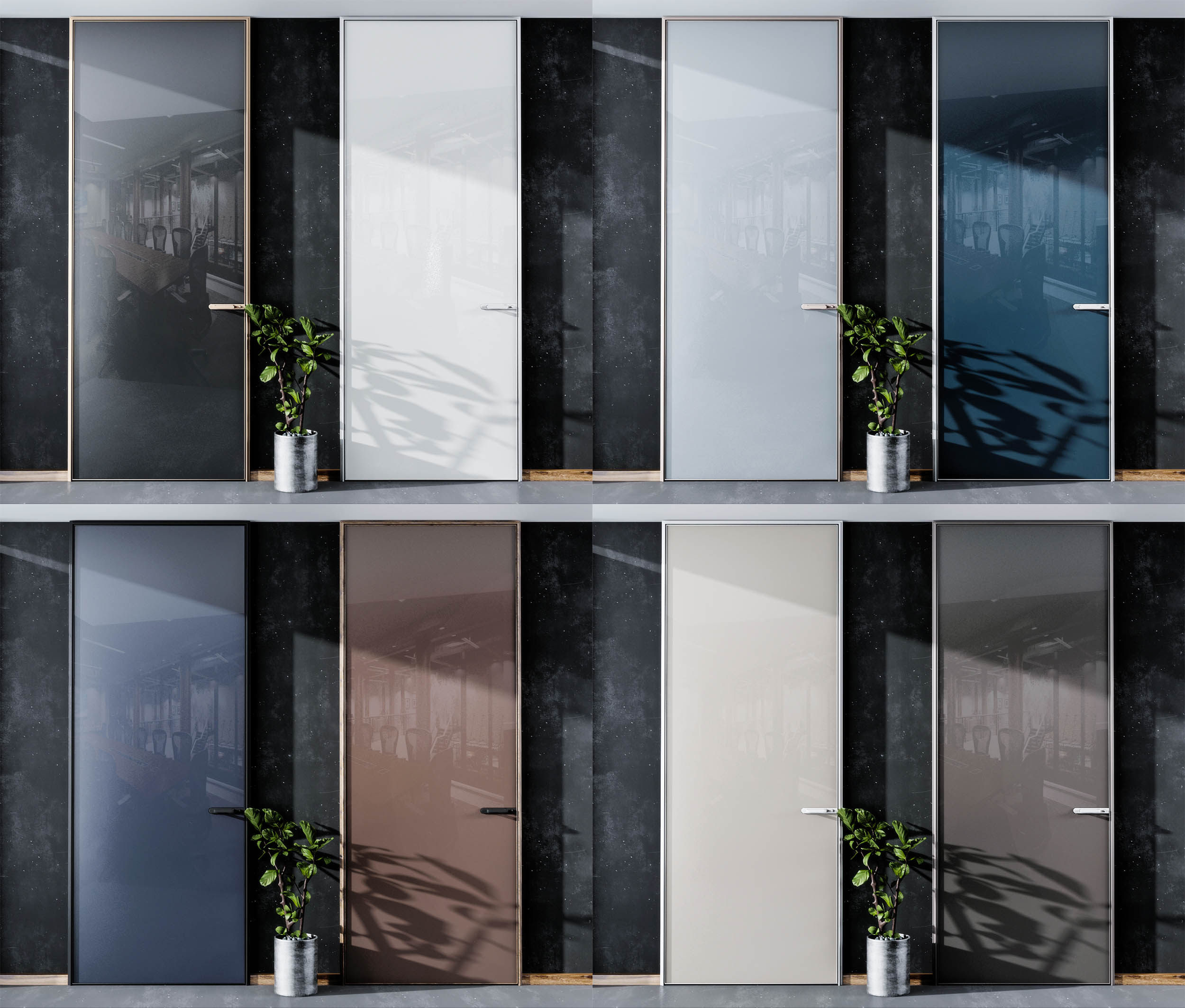 现代办公玻璃门，平板门木门组合3d模型下载