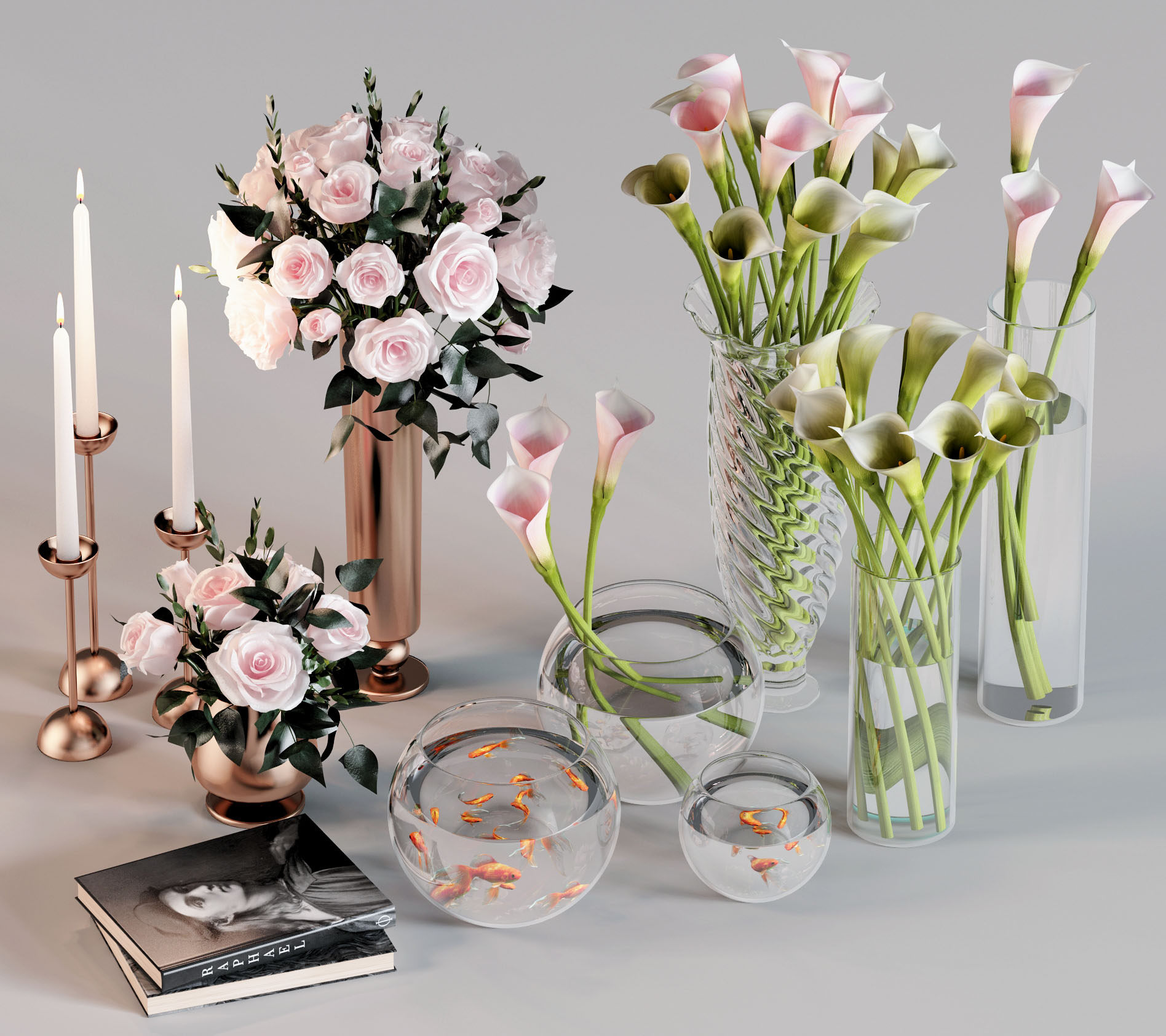 欧式花瓶，插花，花艺，烛台摆件3d模型下载