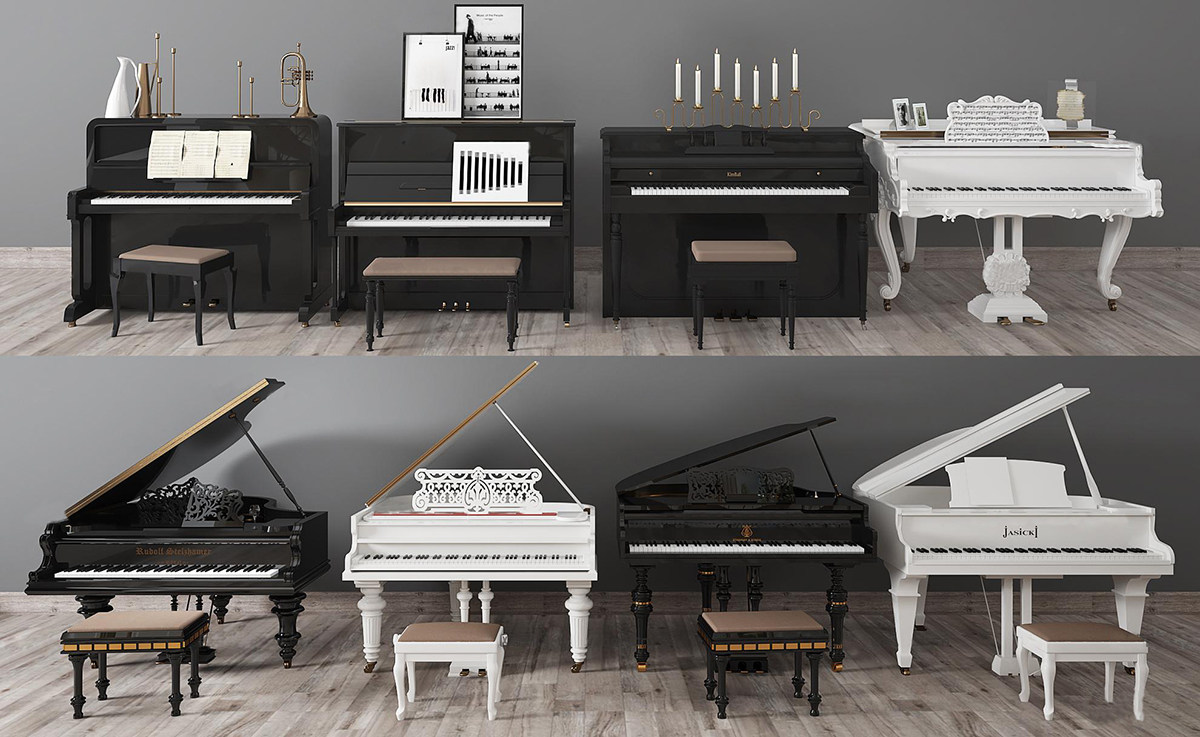 欧式乐器钢琴，小号钢琴凳3d模型下载