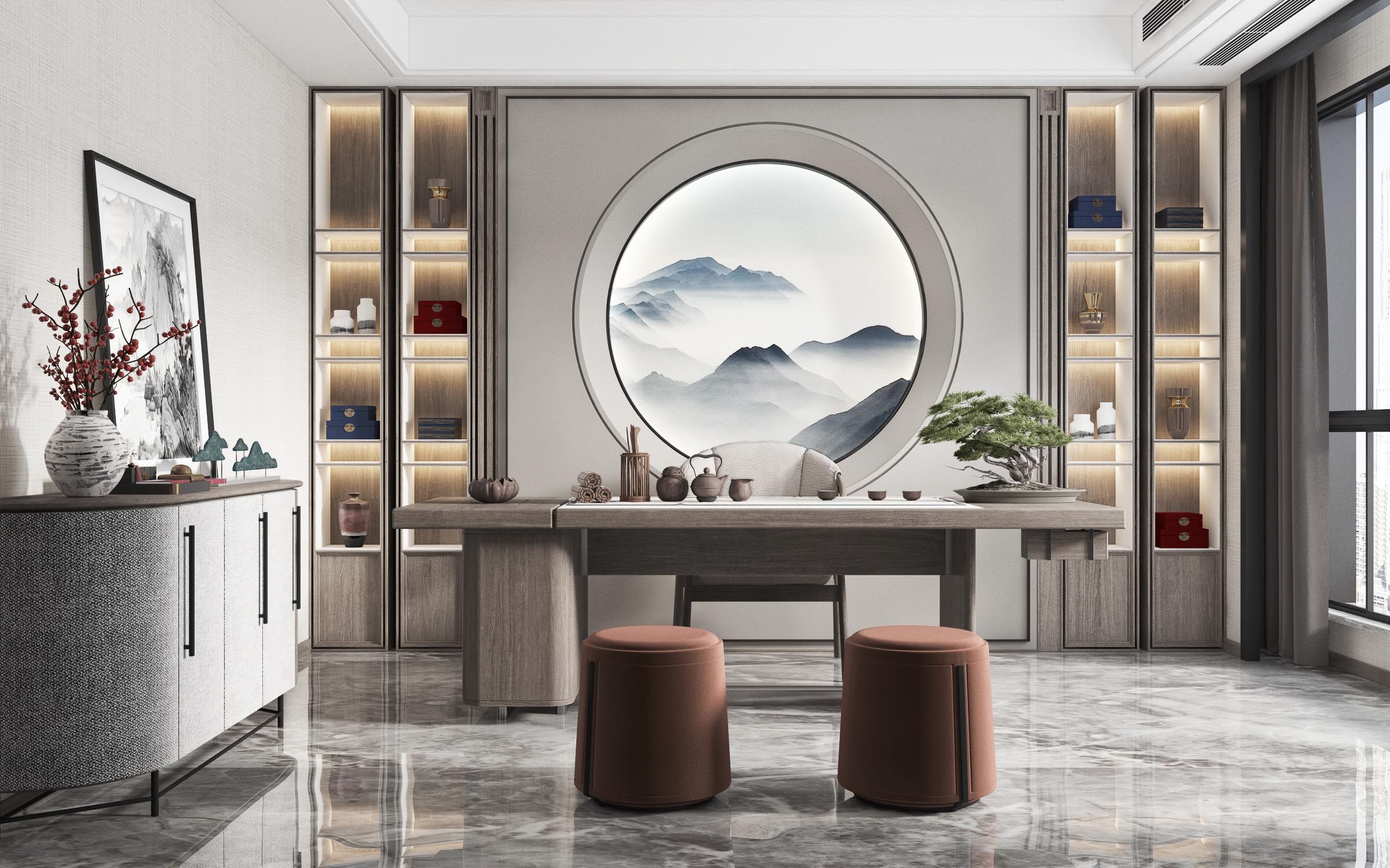 新中式茶室 3d模型下载