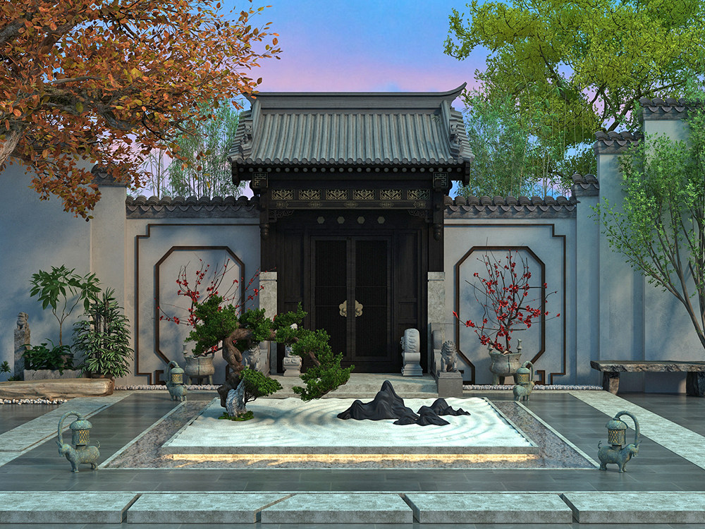 中式庭院景观花园，3d模型下载