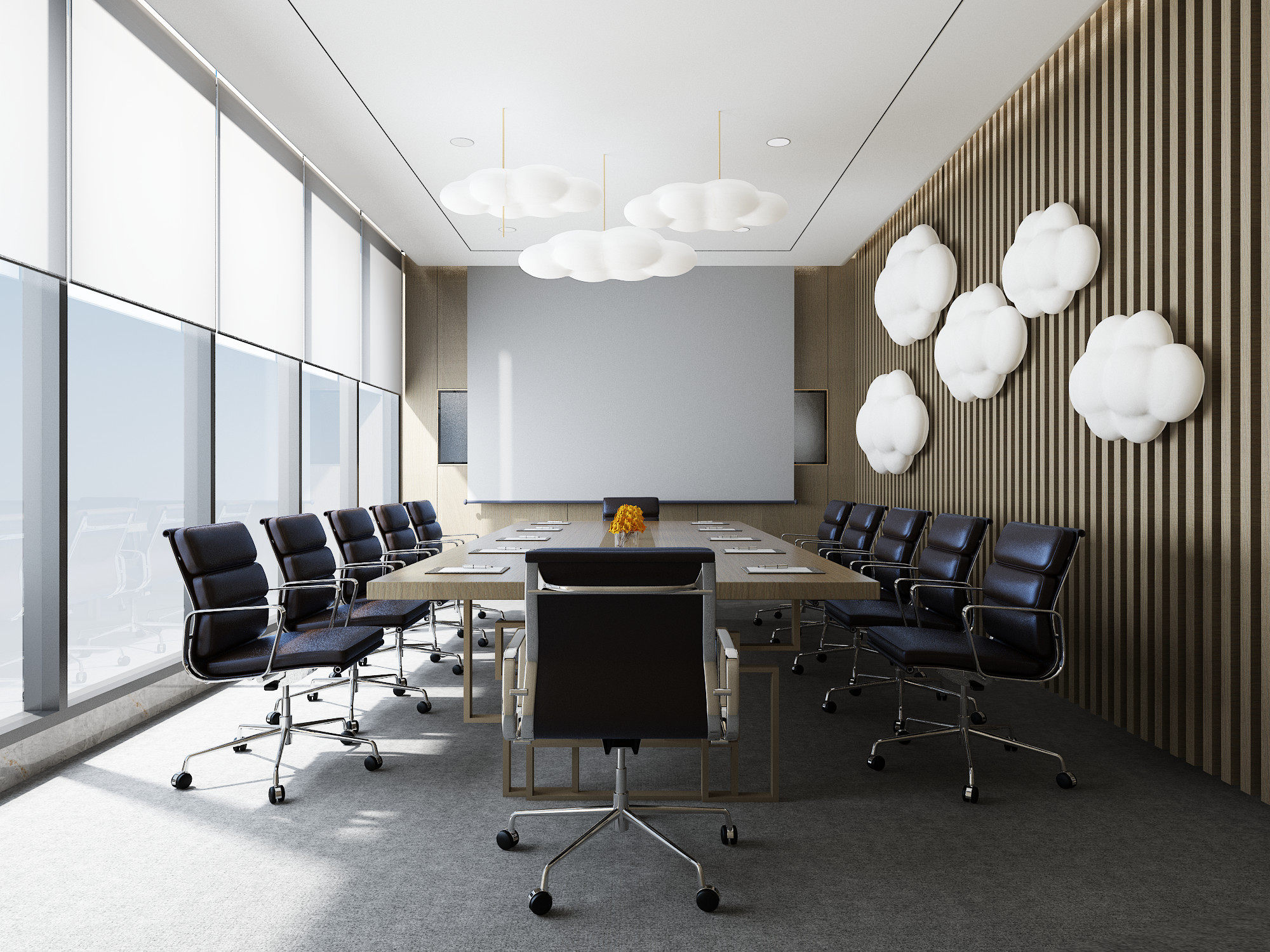 现代中式会议室，会议桌椅3d模型下载